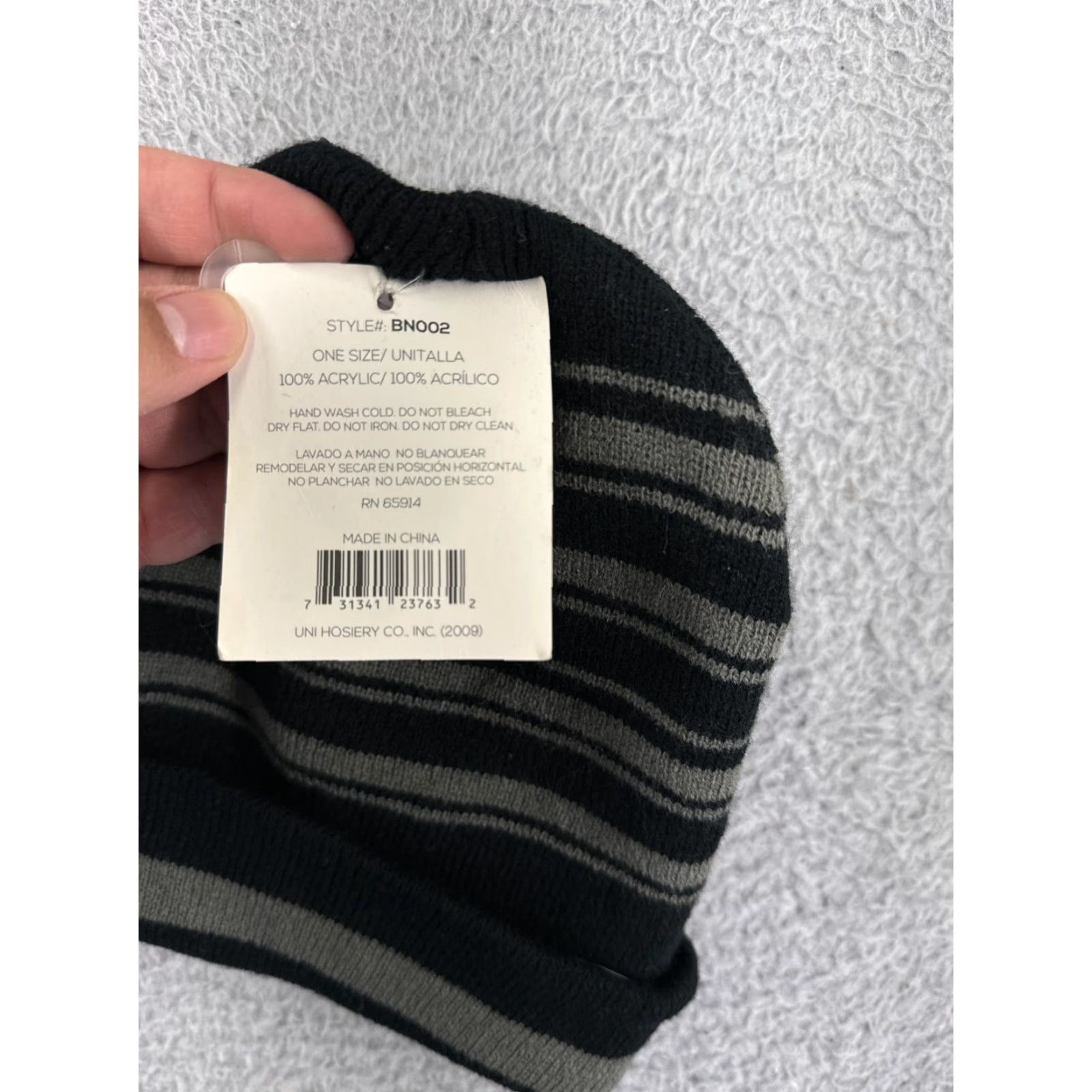 Vintage Knocker Beanie Toque Adult One Size Black Gray Striped 100% Acrylic Knit Ski Size ONE SIZE - 4 Thumbnail