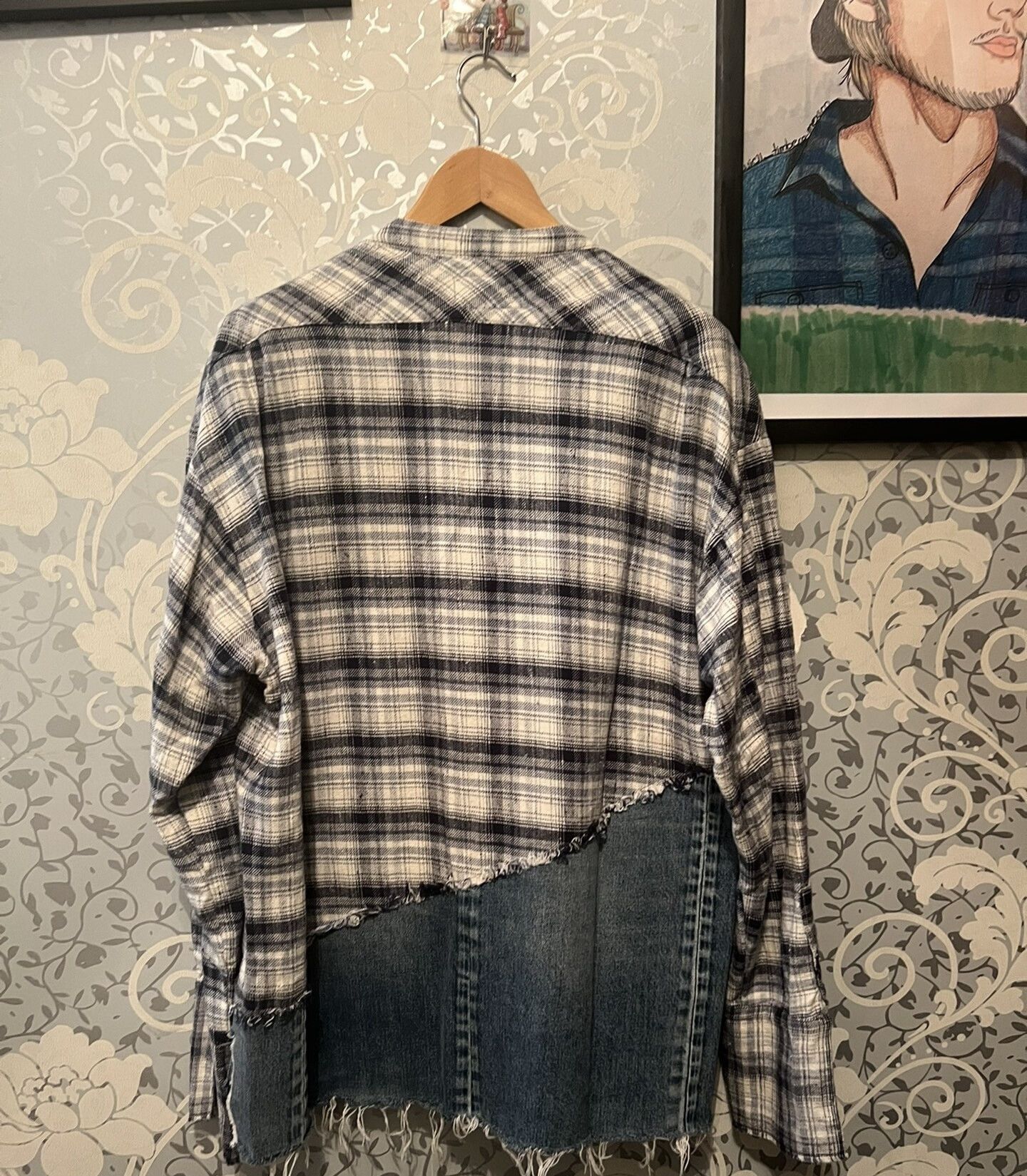 Greg Lauren 50/50 denim flannel oversized shirt Size US M / EU 48-50 / 2 - 5 Thumbnail
