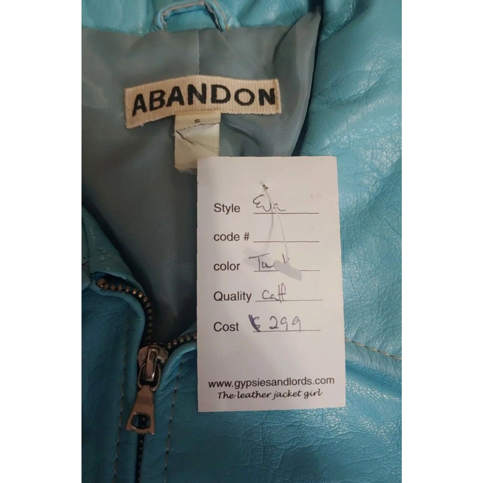 Vintage Abandon Jacket Womens S Blue 100% Italian Leather Zipup Pockets Lined Side Lace Size S / US 4 / IT 40 - 3 Thumbnail