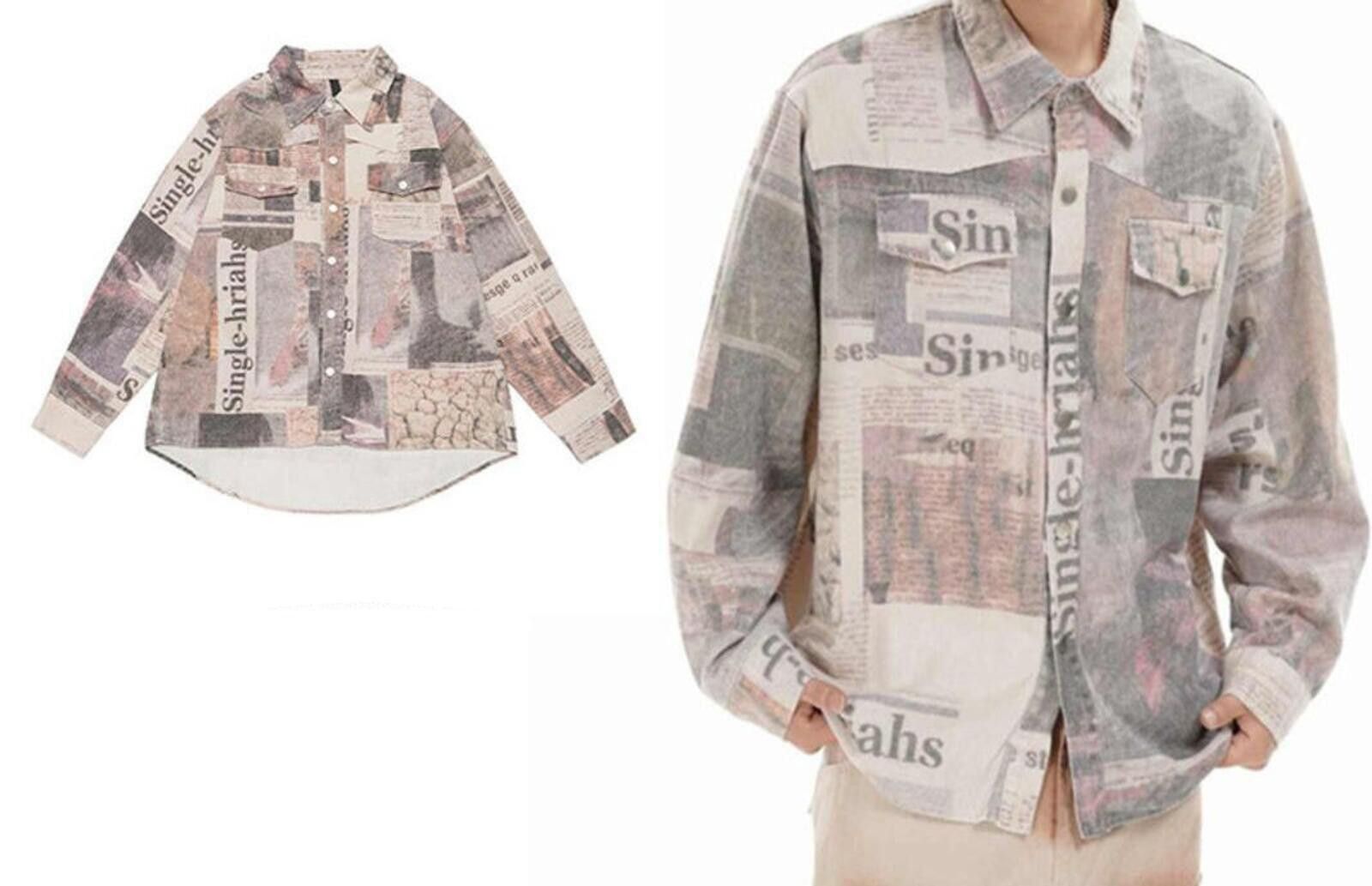 Other Newspaper Print Vintage Wash Denim Jacket — Boxy Fit Size US L / EU 52-54 / 3 - 4 Thumbnail