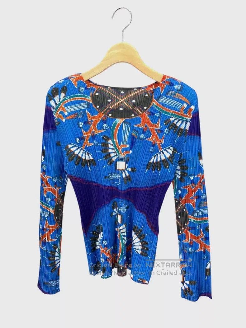 Issey Miyake Issey Miyake Crane Pattern Ruched Top Size L / US 10 / IT 46 - 1 Thumbnail