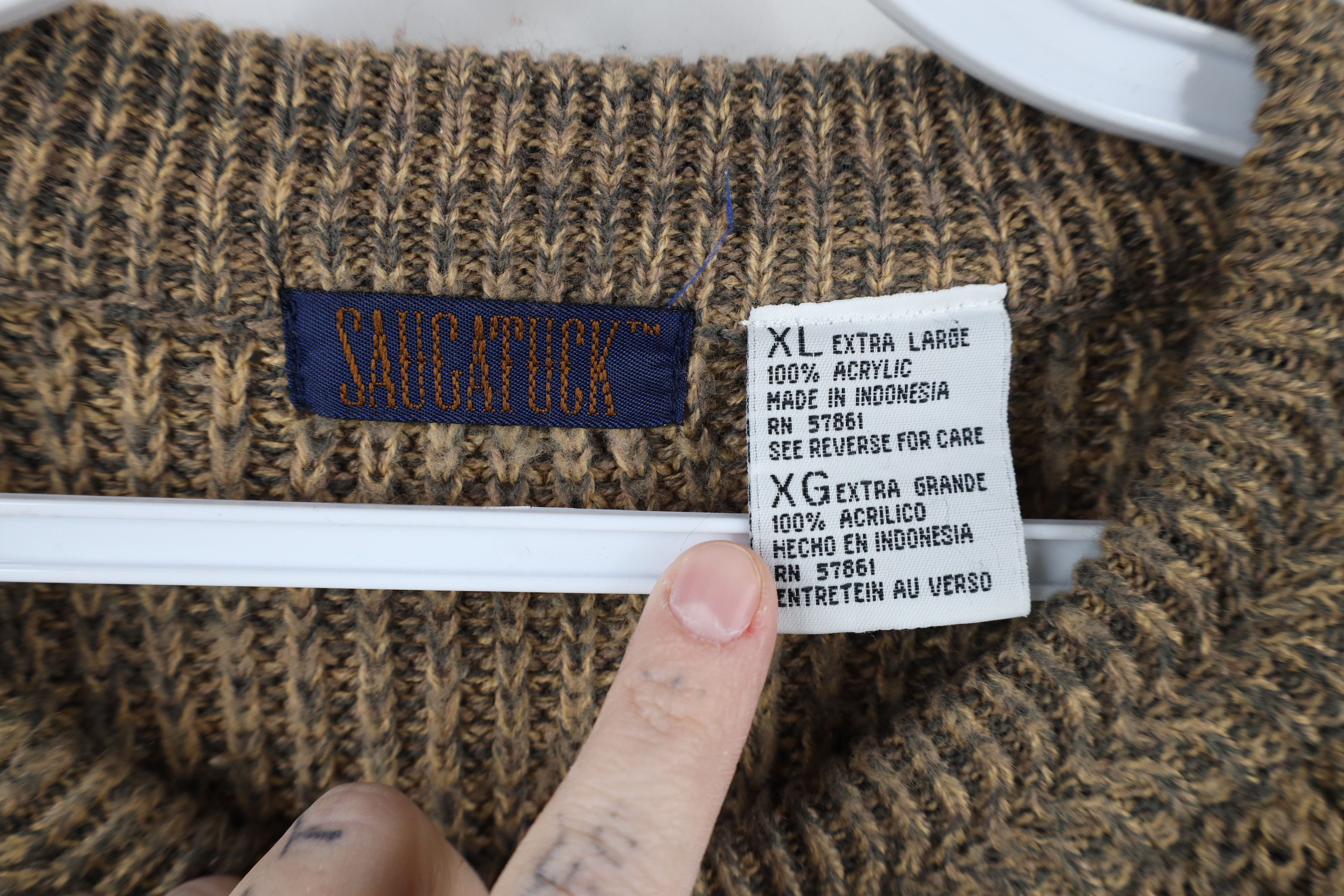 Vintage Vintage 90s Streetwear Knit Crewneck Sweater Oatmeal Brown Size US XL / EU 56 / 4 - 4 Thumbnail