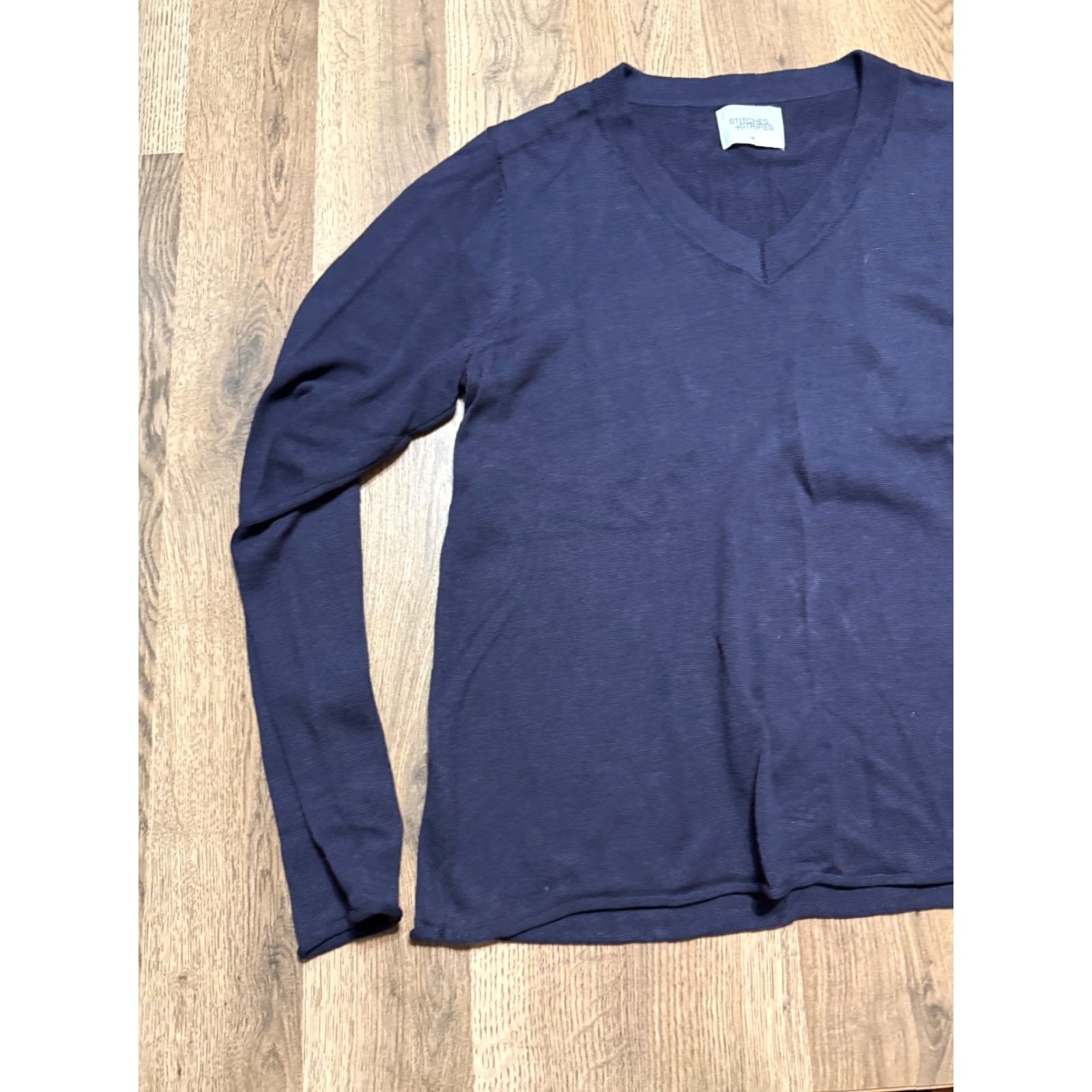 Vintage Stitches + Stripes Shirt Womens Medium Blue Long Sleeve V-Neck Casual Shirt Size M / US 6-8 / IT 42-44 - 3 Thumbnail