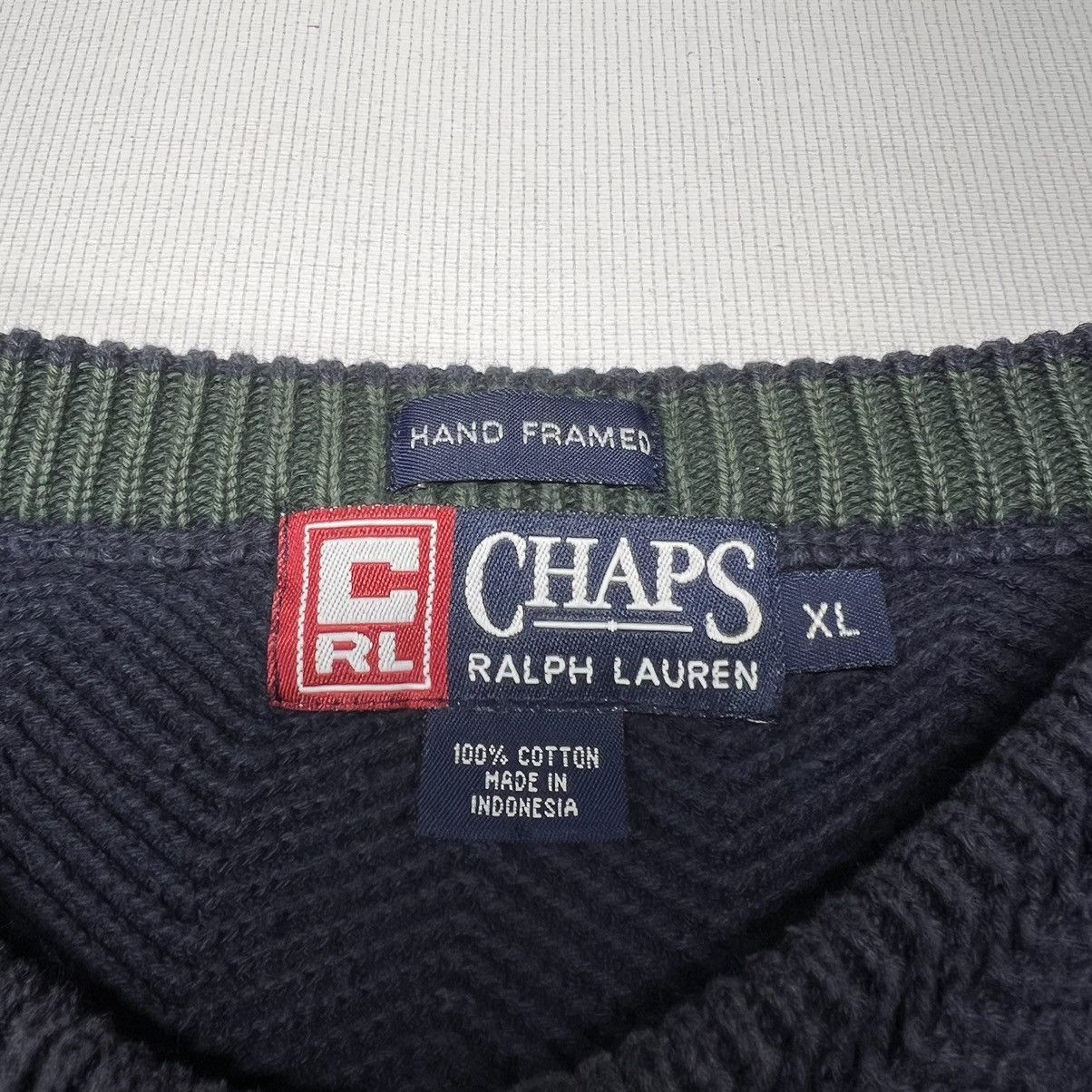Chaps Ralph Lauren × Ralph Lauren × Vintage VTG Chaps Ralph Lauren Sweater Navy Blue Hand Framed Knit Size US XL / EU 56 / 4 - 5 Thumbnail