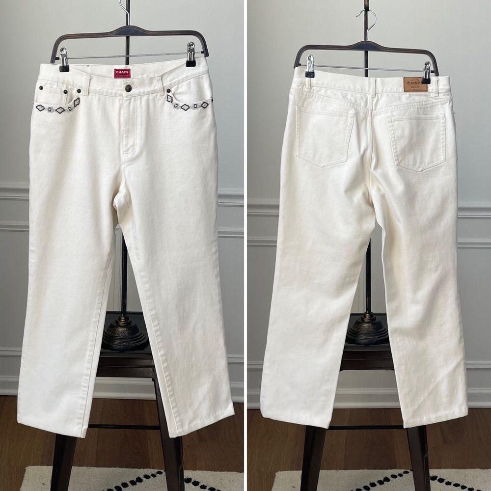 Chaps Chaps Ivory Cream Straight Leg Ankle Jeans Beaded Pocket 10 Size 32" / US 10 / IT 46 - 4 Thumbnail