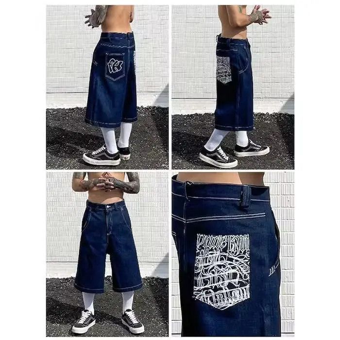 Japanese Brand Hip Hop Pockets Embroidery Letter Print SHort Jean Size US 32 / EU 48 - 3 Thumbnail