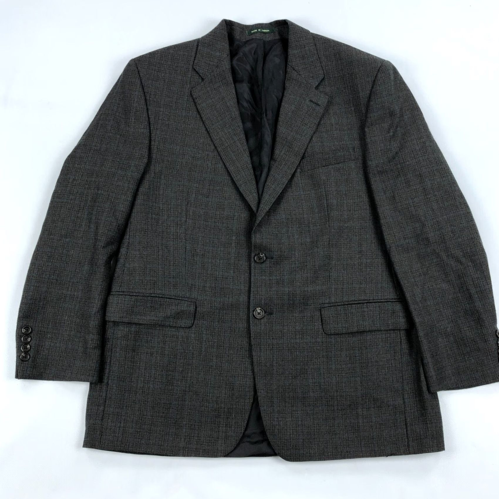 Ralph Lauren Lauren Ralph Lauren Mens Sport Coat Jacket 44 R Gray Blue Plaid Wool Windowpane Blazer Two-Button, Single-Breasted, Regular, Big & Tall, Men Size 44R - 2 Thumbnail