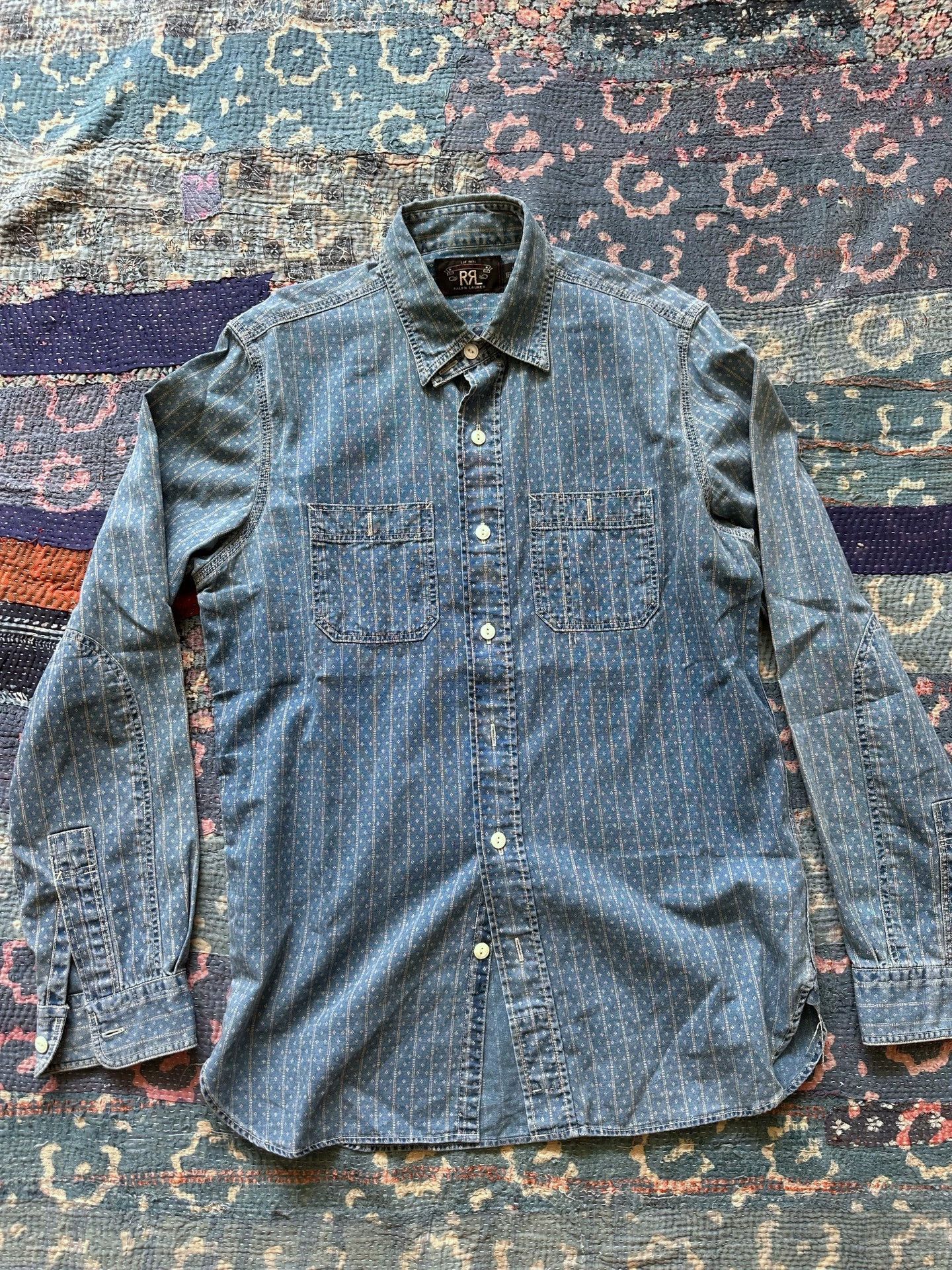 RRL Ralph Lauren RRL Cat Claw Washed Indigo Distressed Shirt S Size US S / EU 44-46 / 1 - 1 Thumbnail