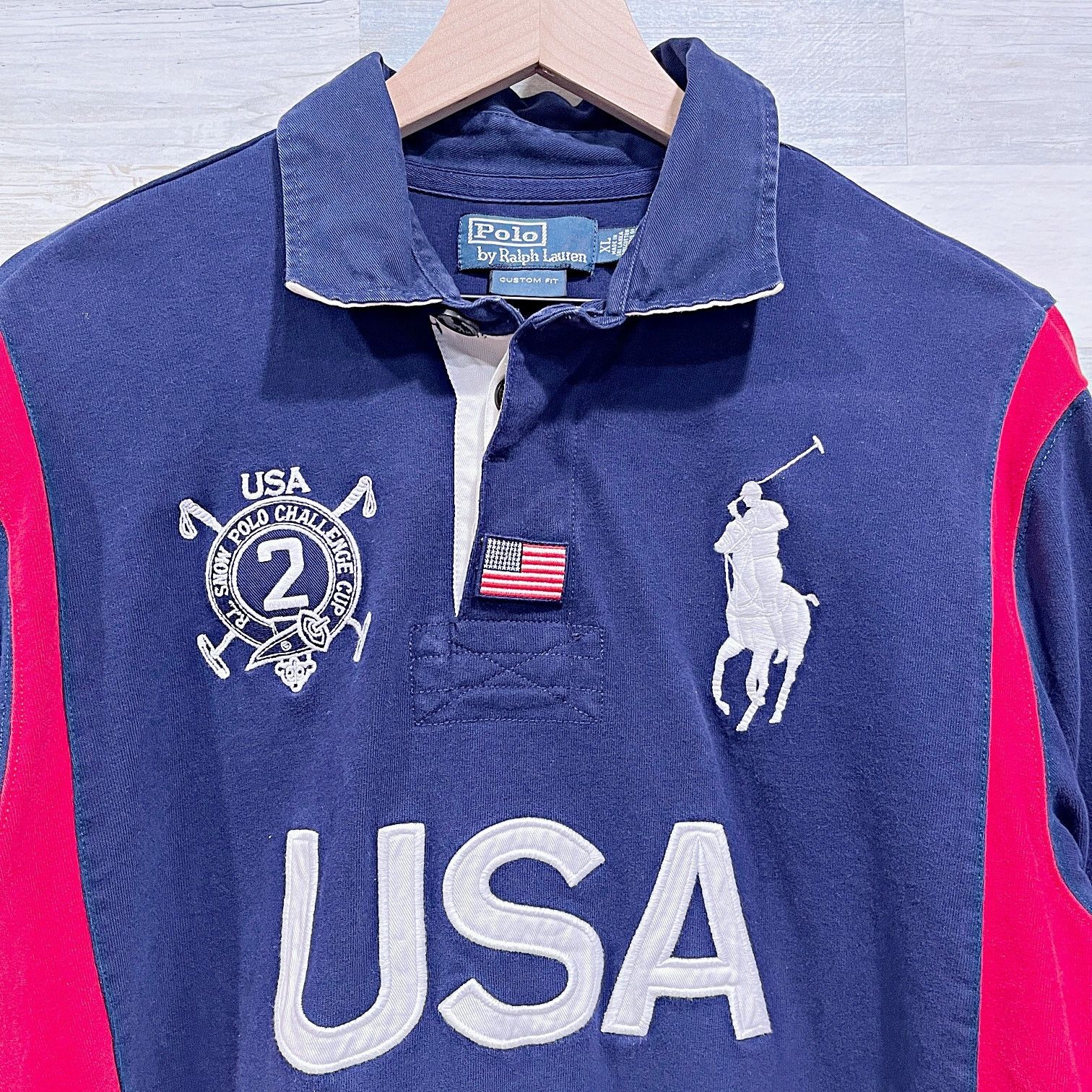 Polo Ralph Lauren POLO Ralph Lauren Vintage Custom Fit USA Rugby Shirt Blue XL Size US XL / EU 56 / 4 - 2 Thumbnail