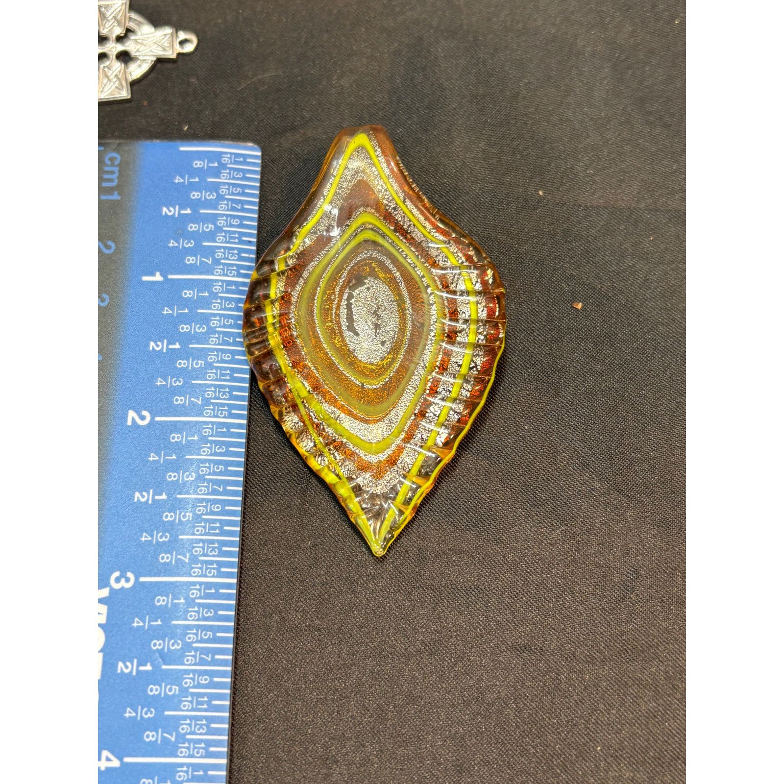 Other Handmade Lampwork Glass Leaf Pendant Green & Amber Dichroic, Size ONE SIZE - 3 Thumbnail