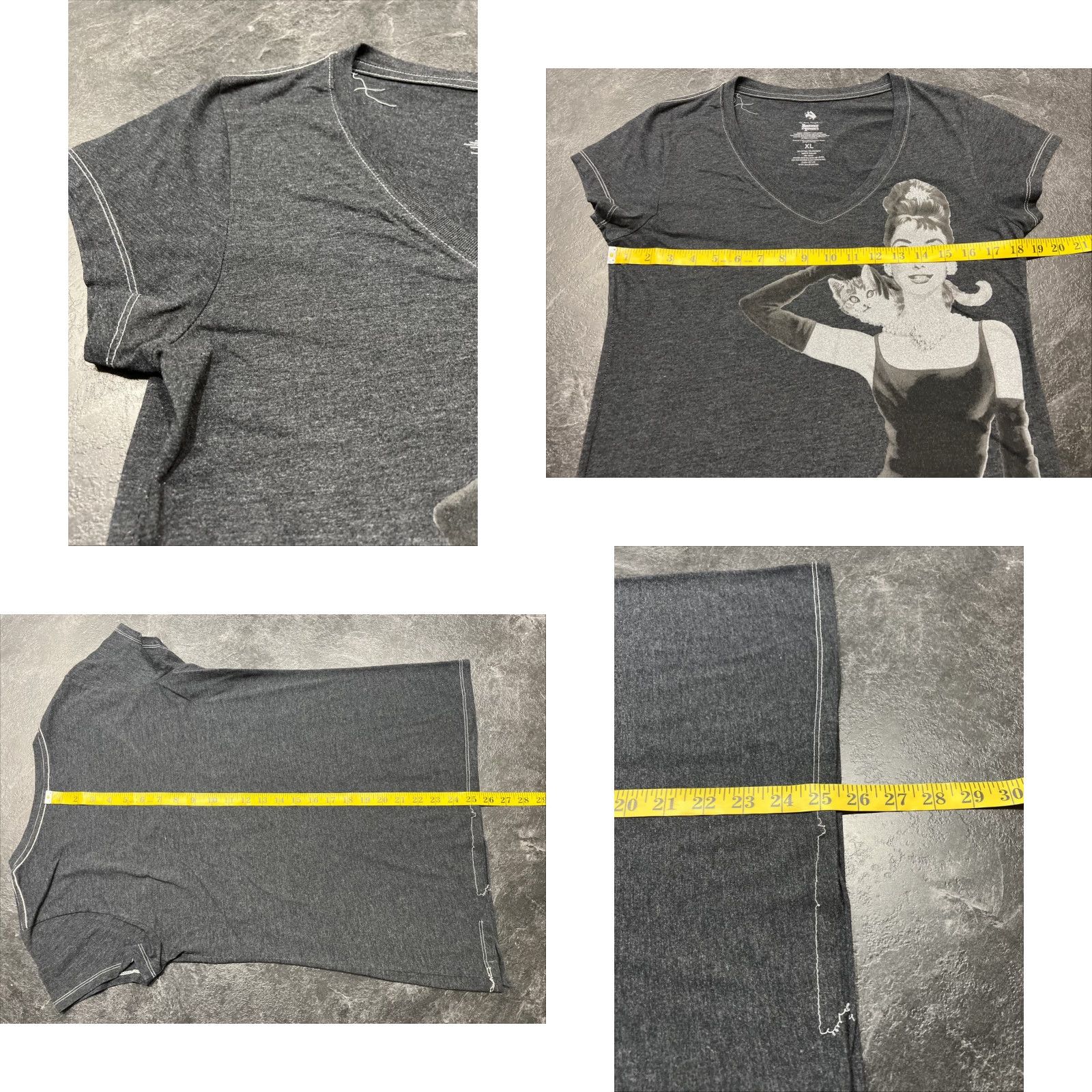 Vintage VINTAGE Breakfast At Tiffanys Audrey Hepburn V-Neck T-Shirt Women XL Gray Casual Top Size XL / US 12-14 / IT 48-50 - 8 Thumbnail