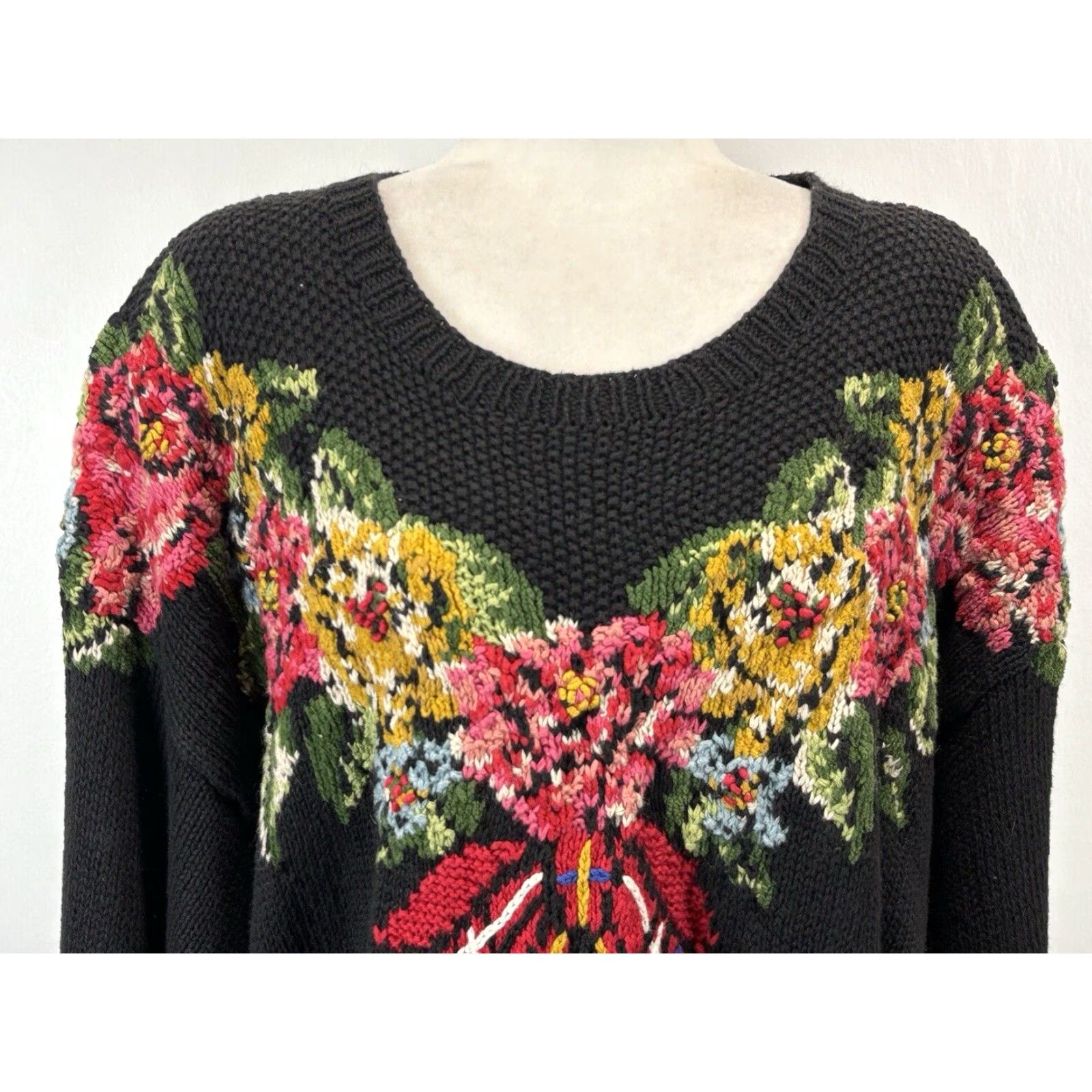 Vintage Vintage Marisa Christina Women's Sweater Pullover 2X Plus Black Floral Knit Fall Winter 90s Cottagecore Size XXL / US 16-18 / IT 52-54 - 5 Thumbnail