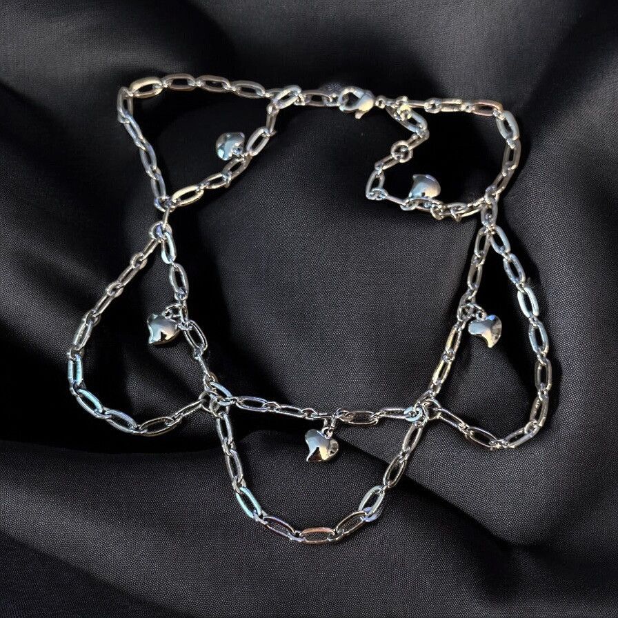 Other Silver tone swag chain anklet with heart charms Size ONE SIZE - 1 Thumbnail