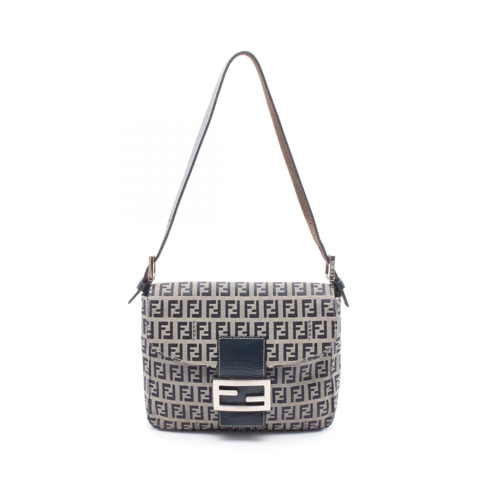 Fendi Fendi Zucchino Handbag Canvas Leather Navy Gray Size ONE SIZE - 1 Thumbnail