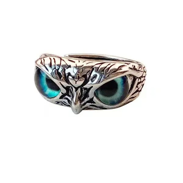 Japanese Brand × Vintage Vintage Green Eyed Owl Design Ring Size ONE SIZE - 4 Thumbnail