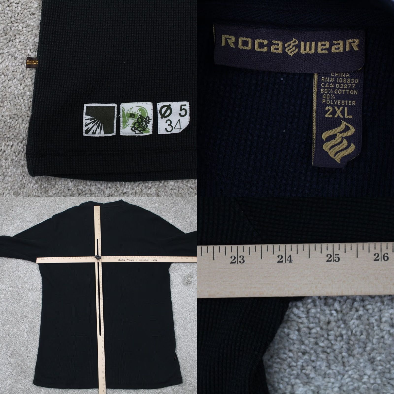 Rocawear Rocawear Shirt Mens 2XL XXL Black Waffle Knit Cotton/Poly Long Sleeve Pullover Shirt Size US XXL / EU 58 / 5 - 8 Thumbnail