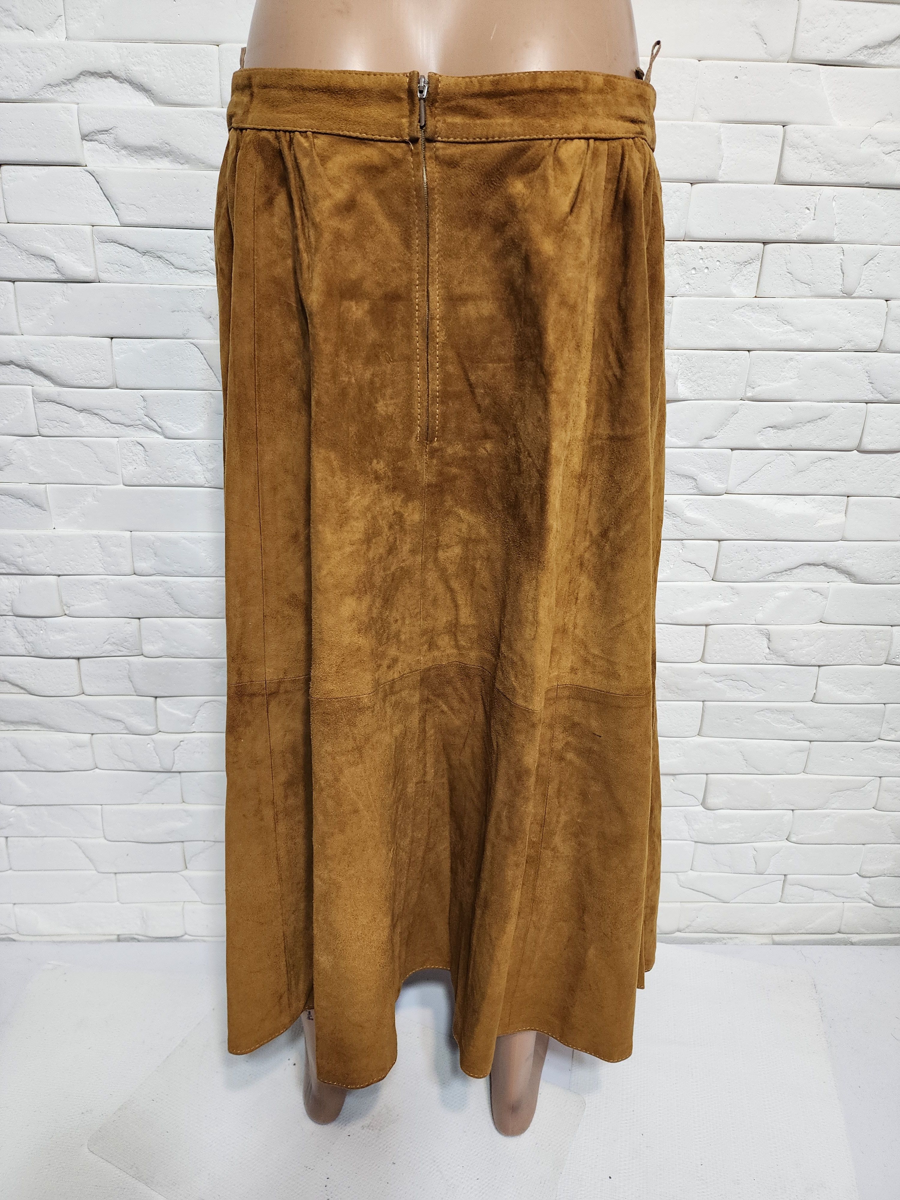 Uniqlo Brown Flared Leather Skirt with Pockets. Size 33" - 5 Thumbnail