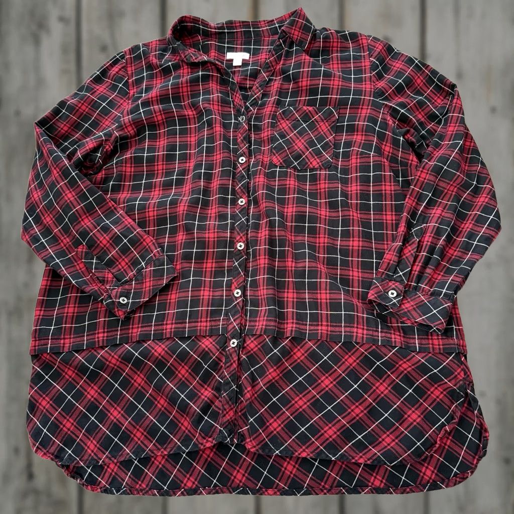 J. Jill J. Jill Plaid Flannel Tunic Shirt Red Black Button Up Sz XL Casual Size XL / US 12-14 / IT 48-50 - 1 Thumbnail