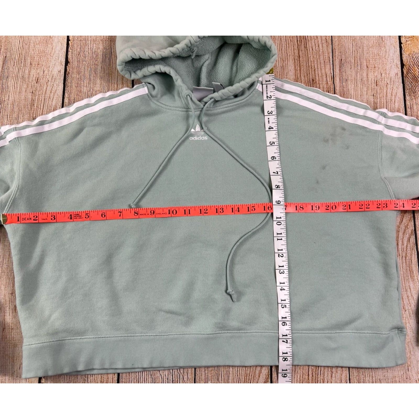 Adidas VINTAGE? Adidas Originals Distressed Mint Green Cropped Hoodie Sweatshirt L Women Green Hoodie Pullover Easy Care Activewear Womens Size L / US 10 / IT 46 - 4 Thumbnail