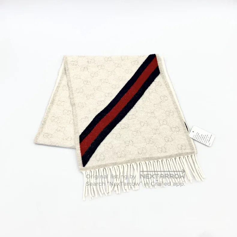 Gucci Gucci Double G jacquard striped wool tassel scarf Size ONE SIZE - 1 Thumbnail