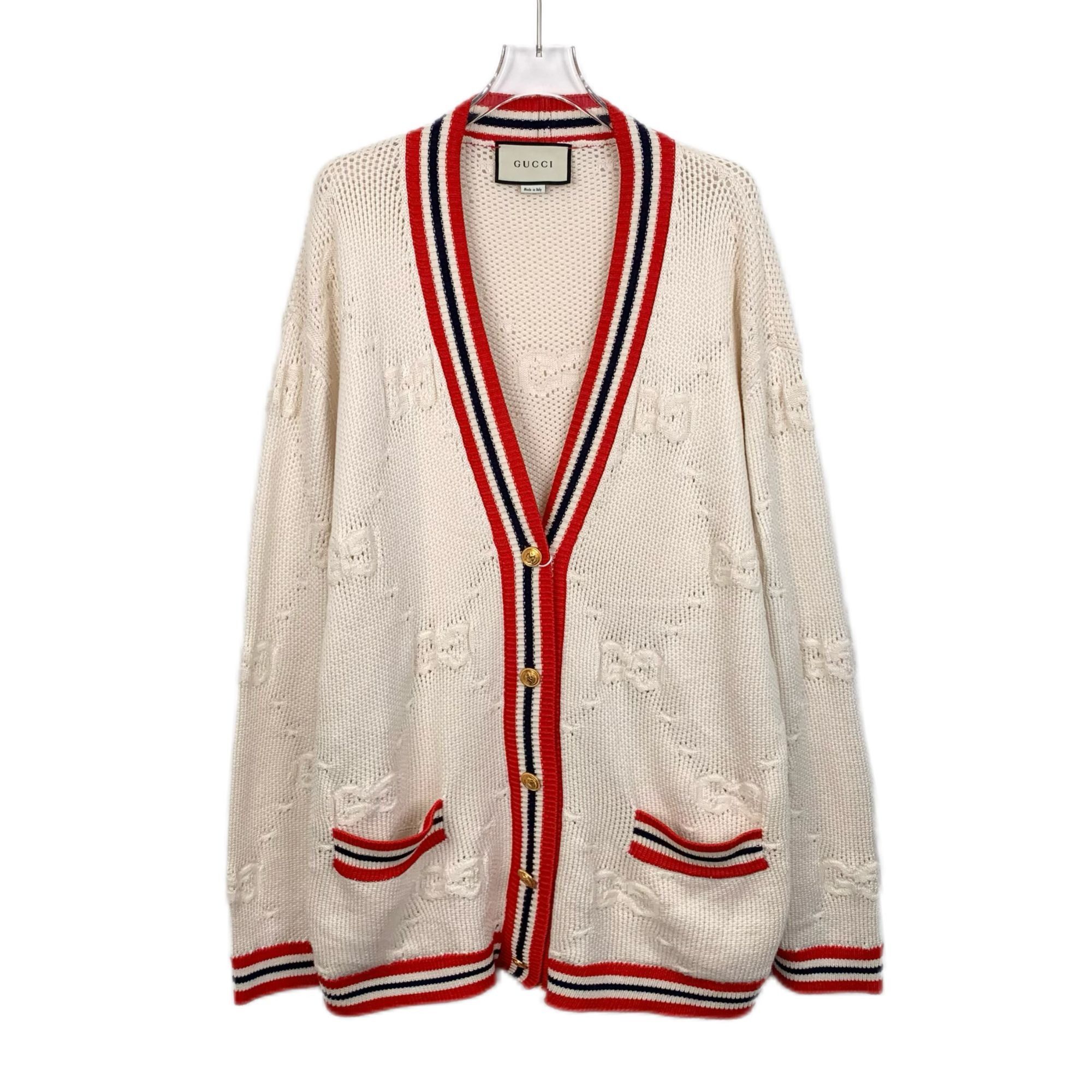 Gucci Gucci Beige Double G Full Logo Knitted Cardigan With Red & N Size M / US 6-8 / IT 42-44 - 1 Thumbnail