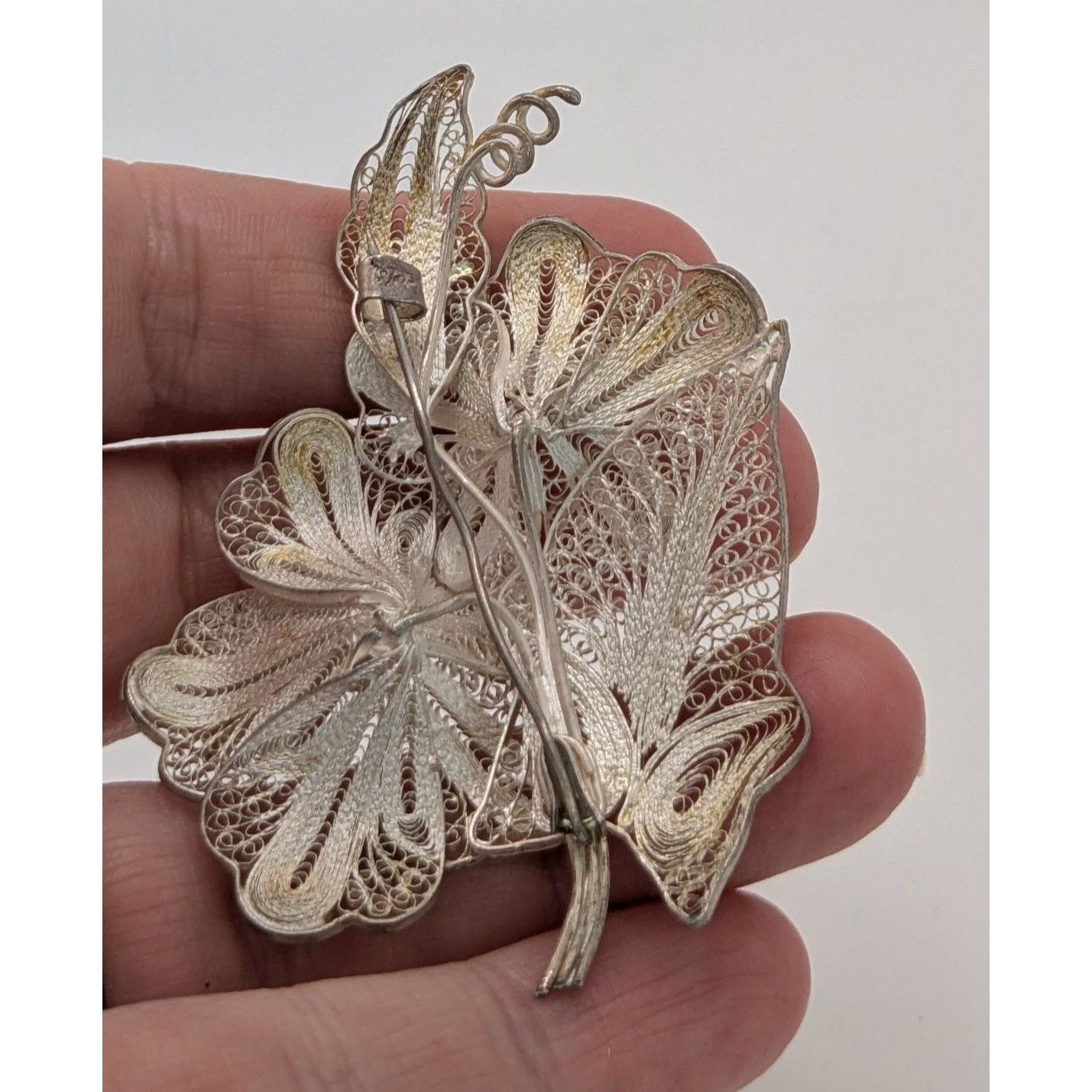 Other Vintage Sterling Silver Filigree Floral Brooch Pin 925 Handc Size ONE SIZE - 3 Thumbnail