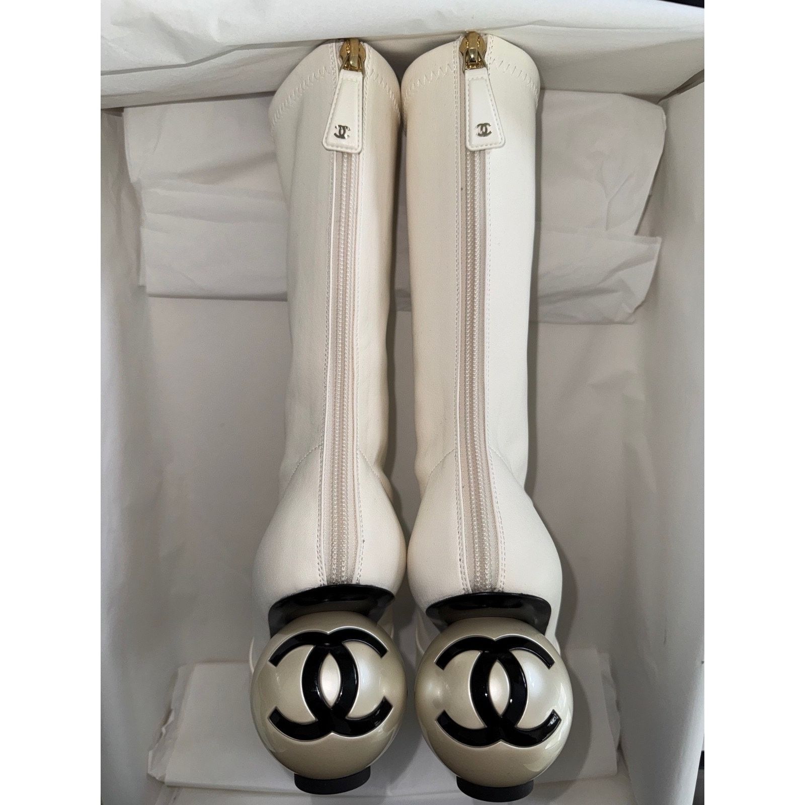Chanel Ball Heel CC Logo Stretch Leather Midcalf Boot 39.5 Size US 9.5 / IT 39.5 - 17 Thumbnail