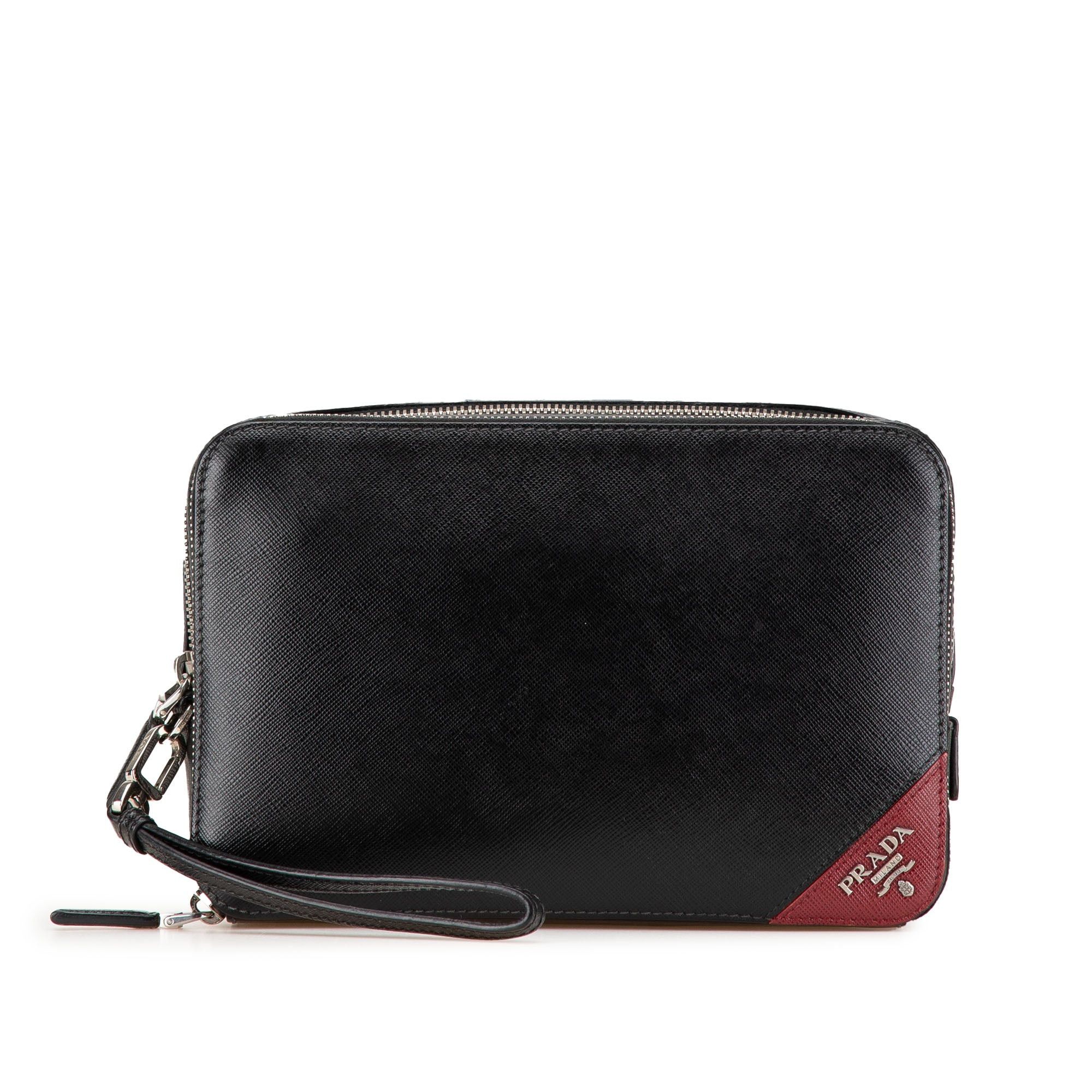 Prada Prada Saffiano Double Zip Travel Pouch Black Size ONE SIZE - 1 Thumbnail