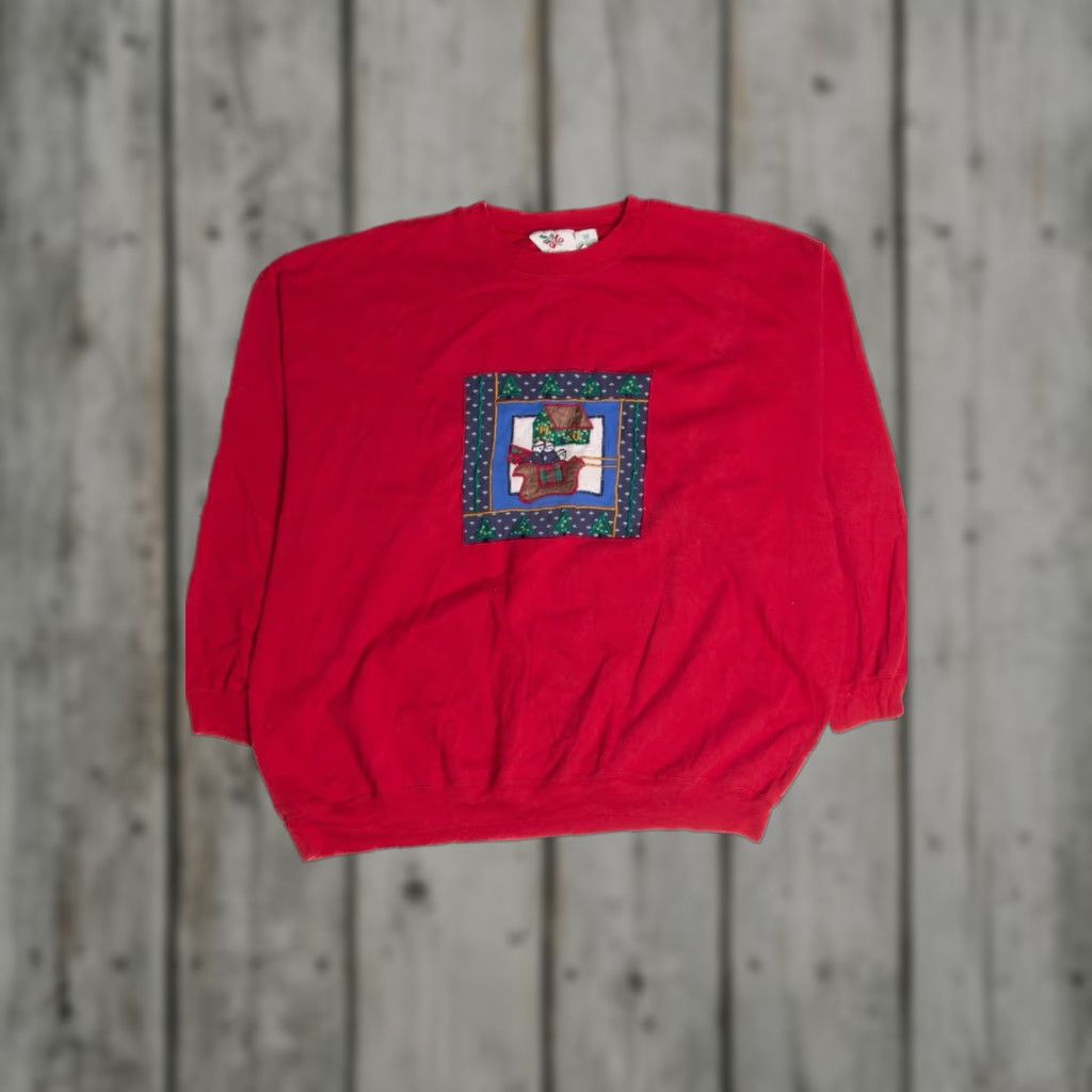 Vintage VINTAGE Nut Cracker Red Christmas Sweatshirt Sweatshirt Red XS-Large? Wait, original size X-Large; but keep exact. Size XL / US 12-14 / IT 48-50 - 1 Thumbnail