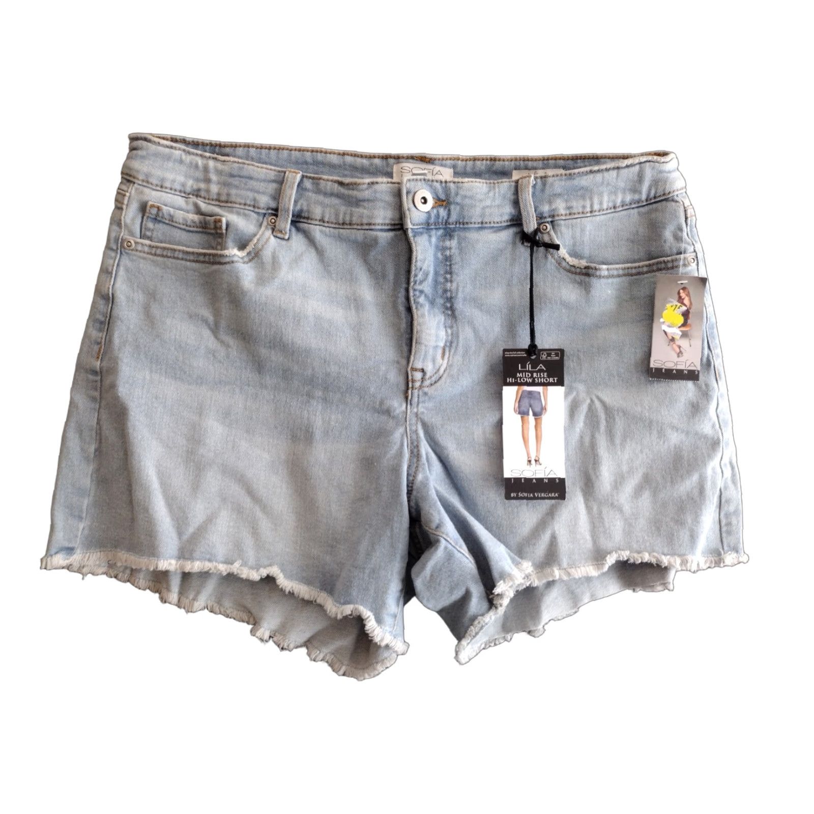 Vintage Sofia Vergara Jeans Lila Mid Rise HI-Low Hem Light Wash Denim Shorts 14 Women Size 36" / US 14 / IT 50 - 1 Thumbnail