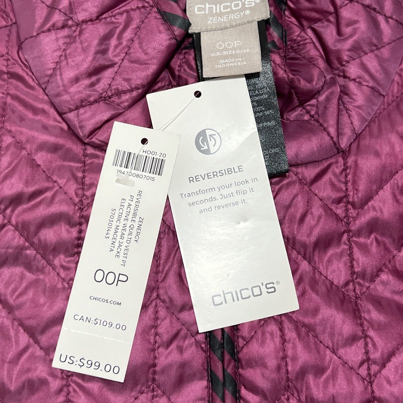 Chicos Chico's 00P Reversible Vest Purple Sleeveless Jacket Pockets Size XXS / US 00 / IT 34 - 7 Thumbnail