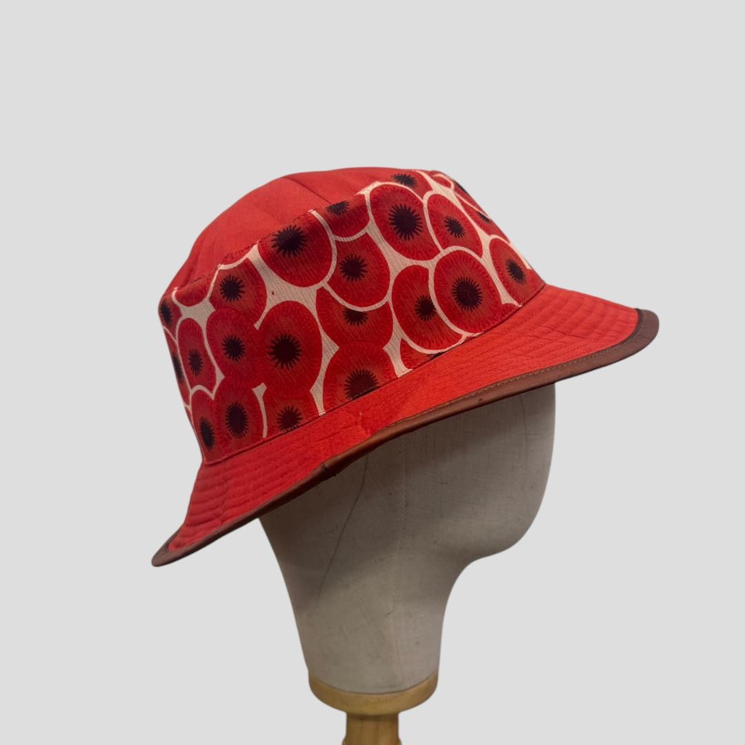 Hermes Vintage HERMES Red Orange Poppi Design Bucket Hat Size 58 Size ONE SIZE - 2 Thumbnail