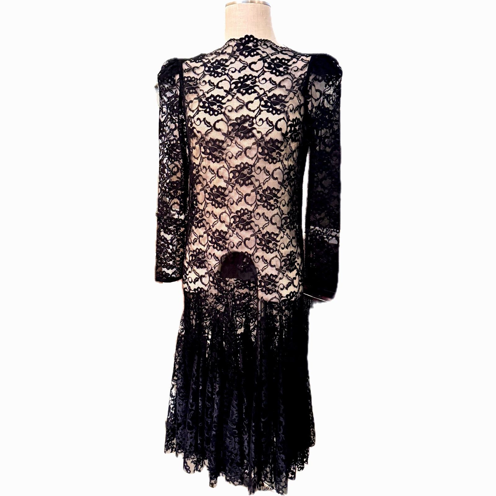 Vintage Vintage Black Lace Drop-Waist Dress with Pleated Hem Size S / US 4 / IT 40 - 1 Thumbnail