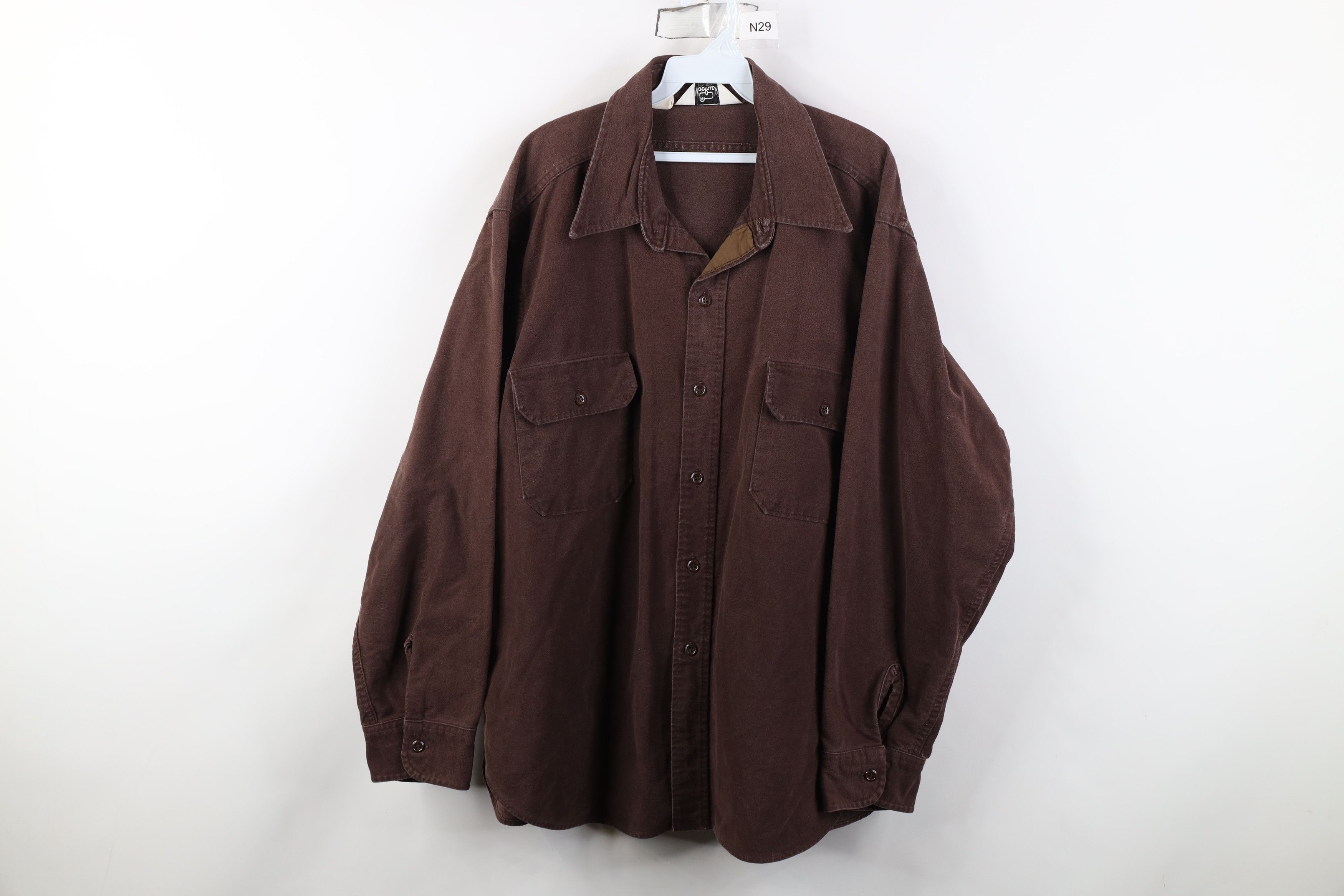 Vintage 70s Woolrich Chamois Cloth Button Shirt Brown USA