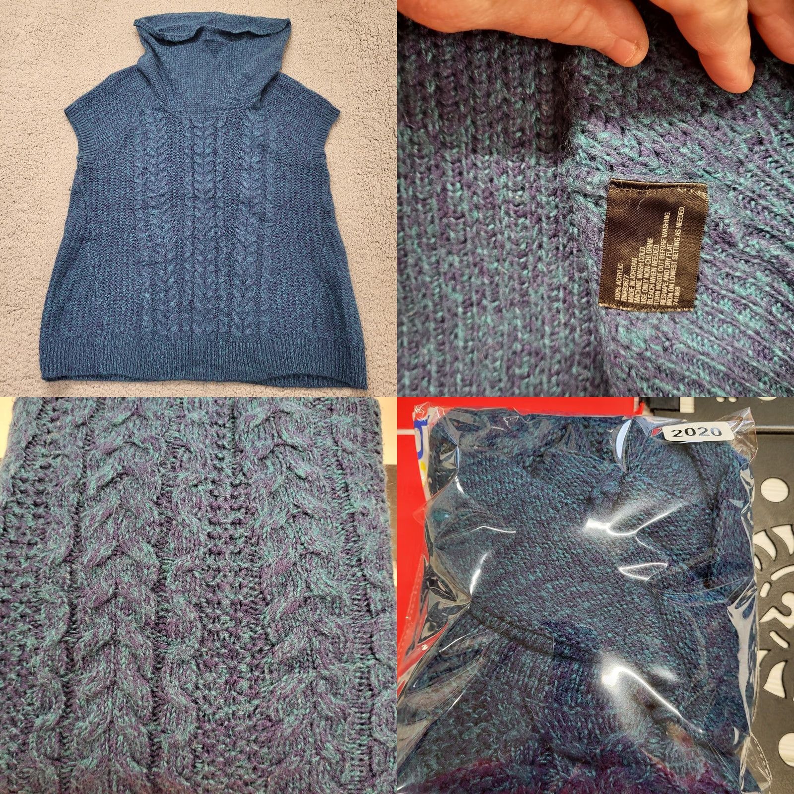 Worthington Worthington Sweater Womens 1X Blue Cowl Cap Sleeve Chunky Cable Knit Top Vest Knit Style Tunic Size XL / US 12-14 / IT 48-50 - 8 Thumbnail