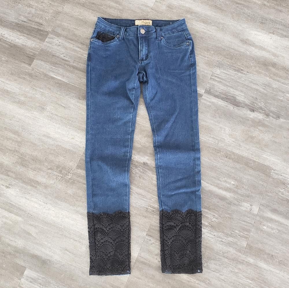 Designer Dark Denim Black Laced H&C Skinny Jean Size 30" / US 8 / IT 44 - 1 Thumbnail