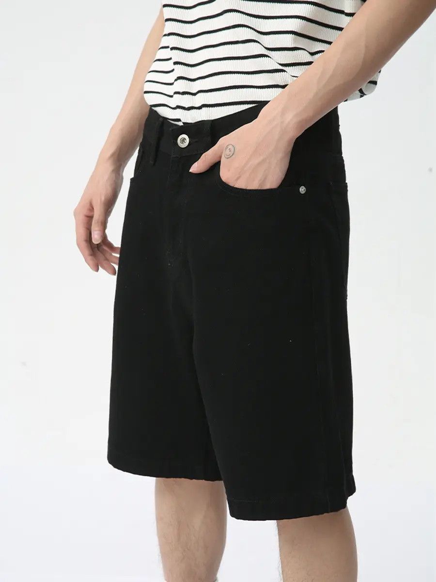 Casual straight black denim shorts