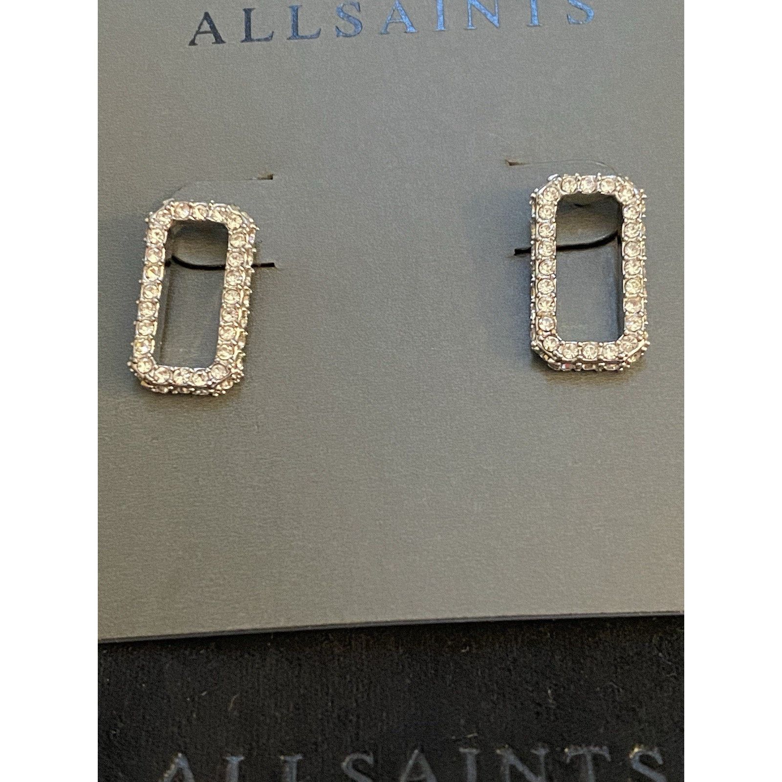 Allsaints All Saints Silver tone Rectangle Sparkle post earrings Size ONE SIZE - 4 Thumbnail