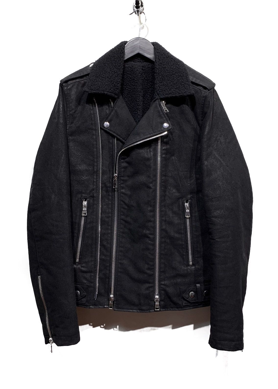 Balmain Balmain Black Waxed Cotton and Wool Lined Biker Jacket Size US M / EU 48-50 / 2 - 1 Thumbnail