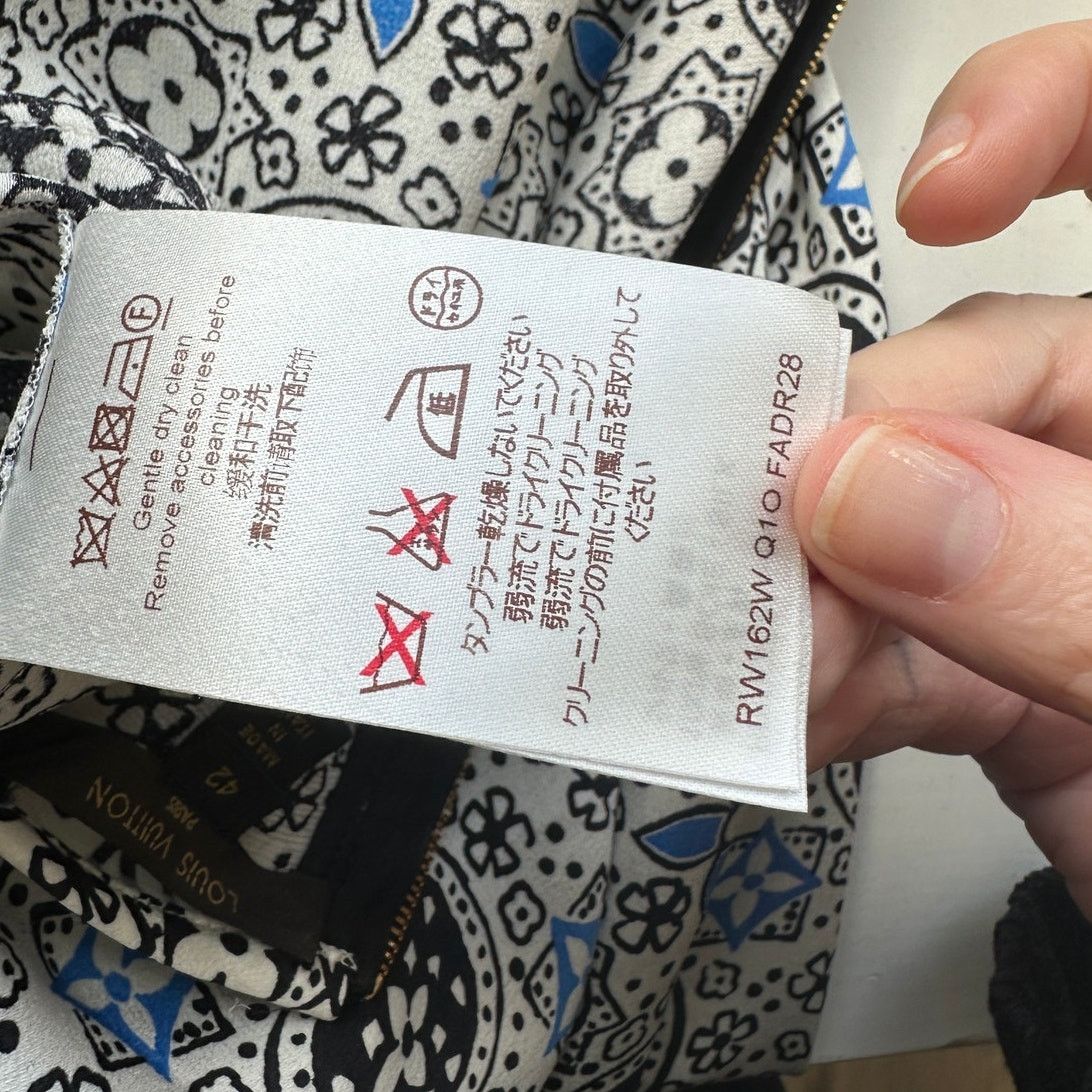 Louis Vuitton Louis Vuitton Silk Belted Midi White Black Blue 42 / 10 Size L / US 10 / IT 46 - 17 Thumbnail