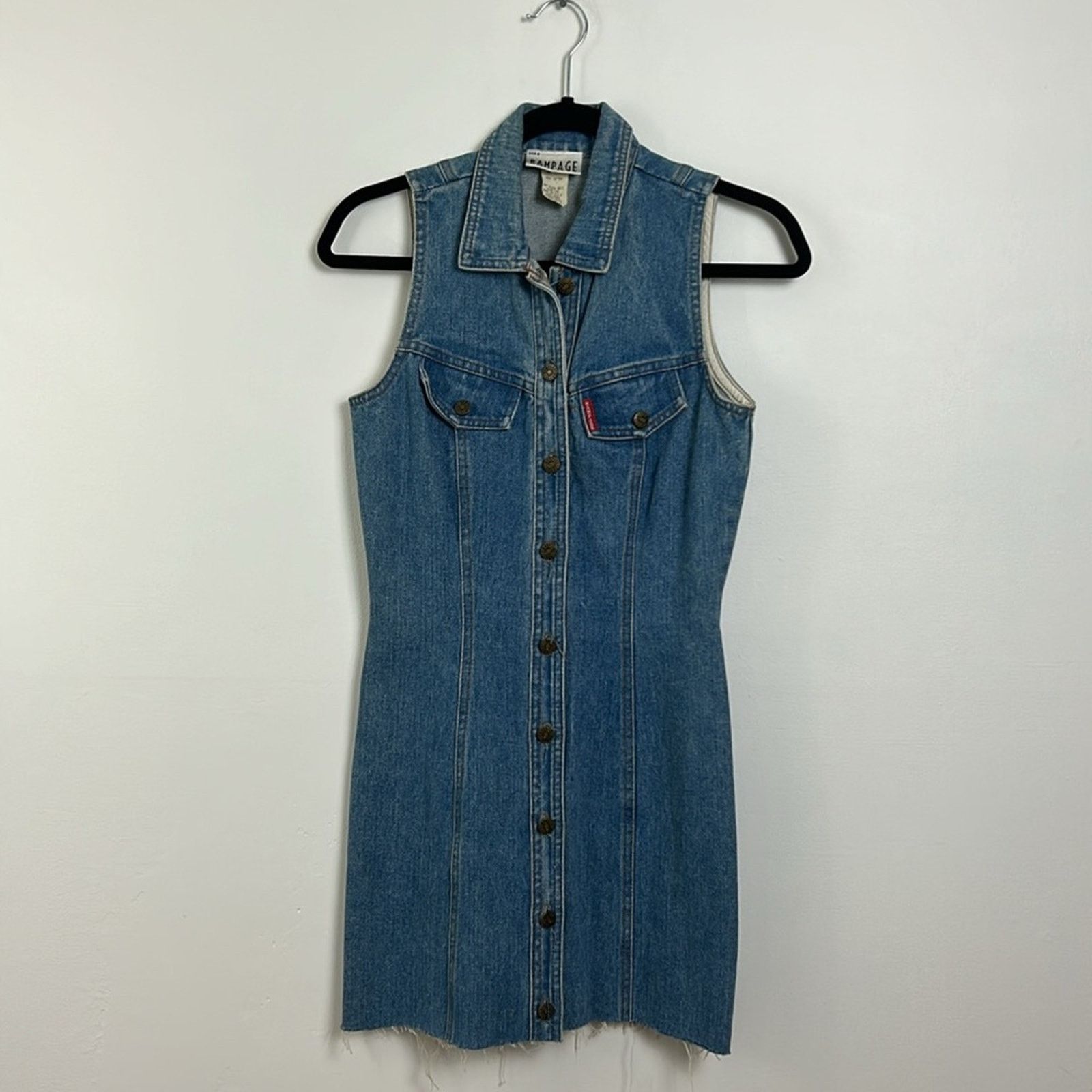 image of Vintage 90's Rampage Denim Button Mini Dress in Blue, Women's (Size XS)