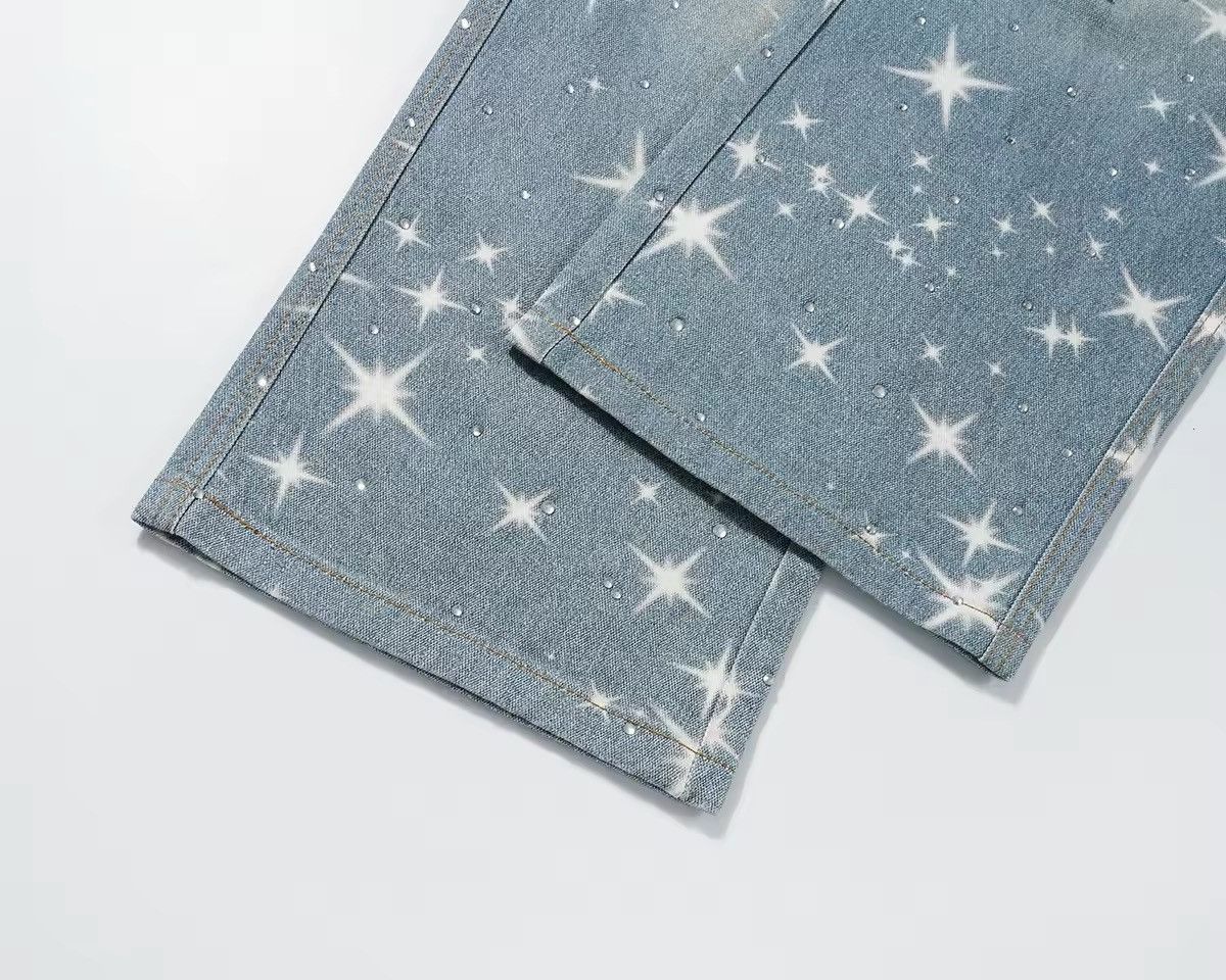 Designer Stars Rhinestone Washed Baggy Printed Jeans Size US 35 - 7 Thumbnail