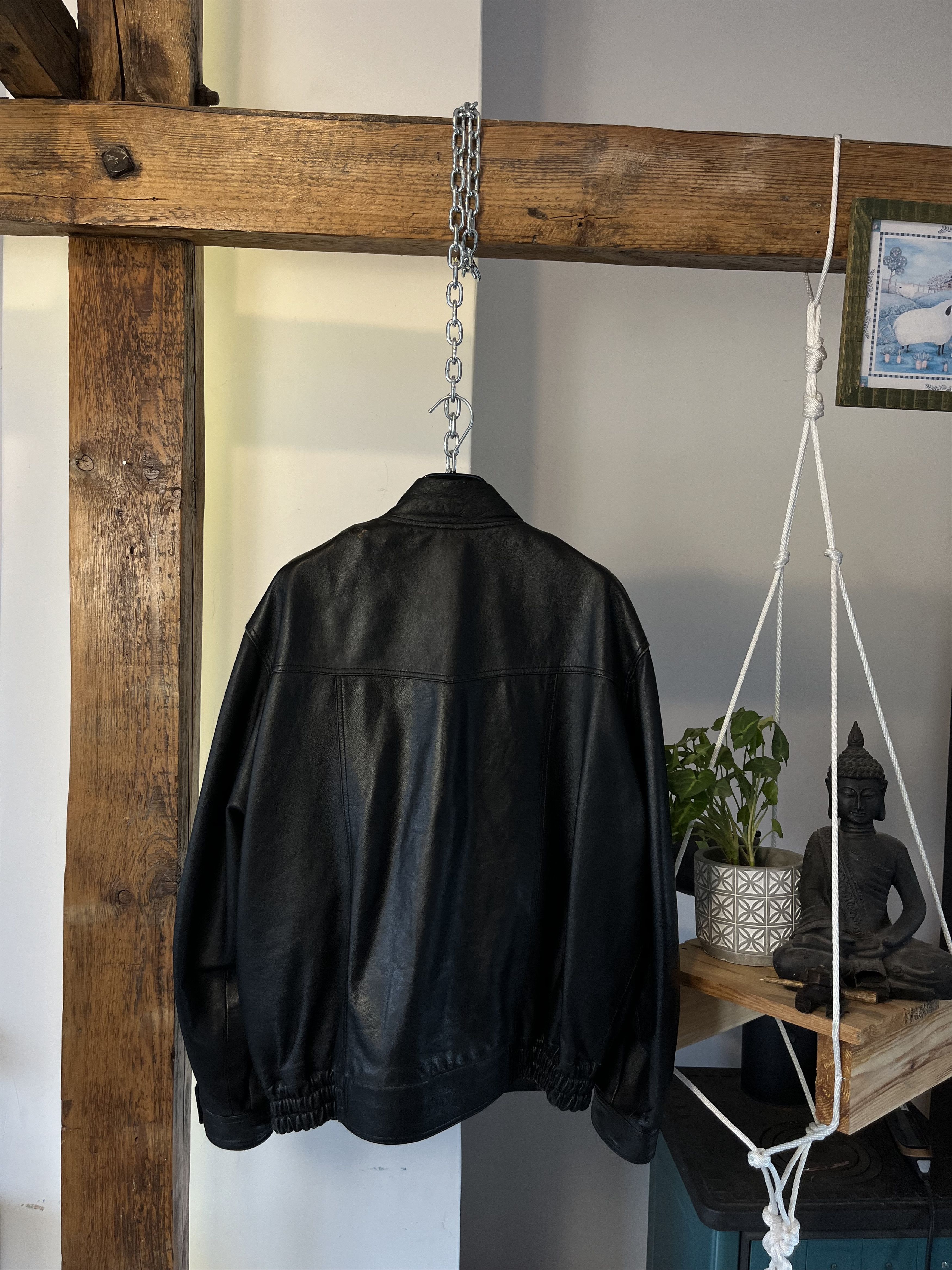 Vintage 90s Real Leather Opium Oversized Jacket Size US XL / EU 56 / 4 - 4 Thumbnail