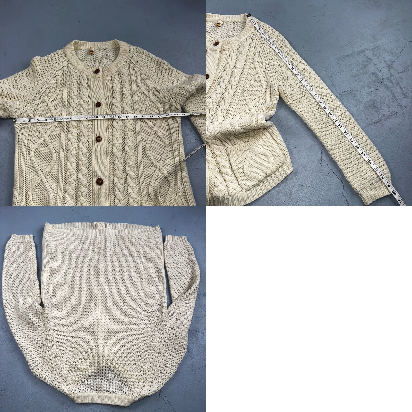 Hudson VINTAGE Hudson's Bay Cardigan Sweater Mens L Ivory Acrylic Cable-Knit Fisherman 80s Korea Size US L / EU 52-54 / 3 - 8 Thumbnail