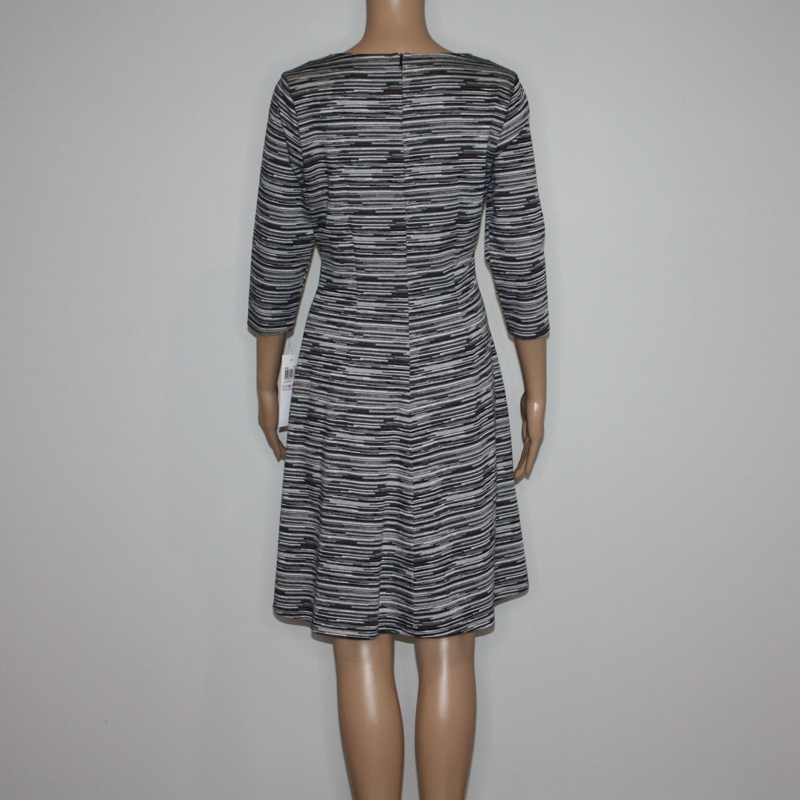 Other London Times Black & Gray Striped V-Neck Midi Dress Size M / US 6-8 / IT 42-44 - 4 Thumbnail