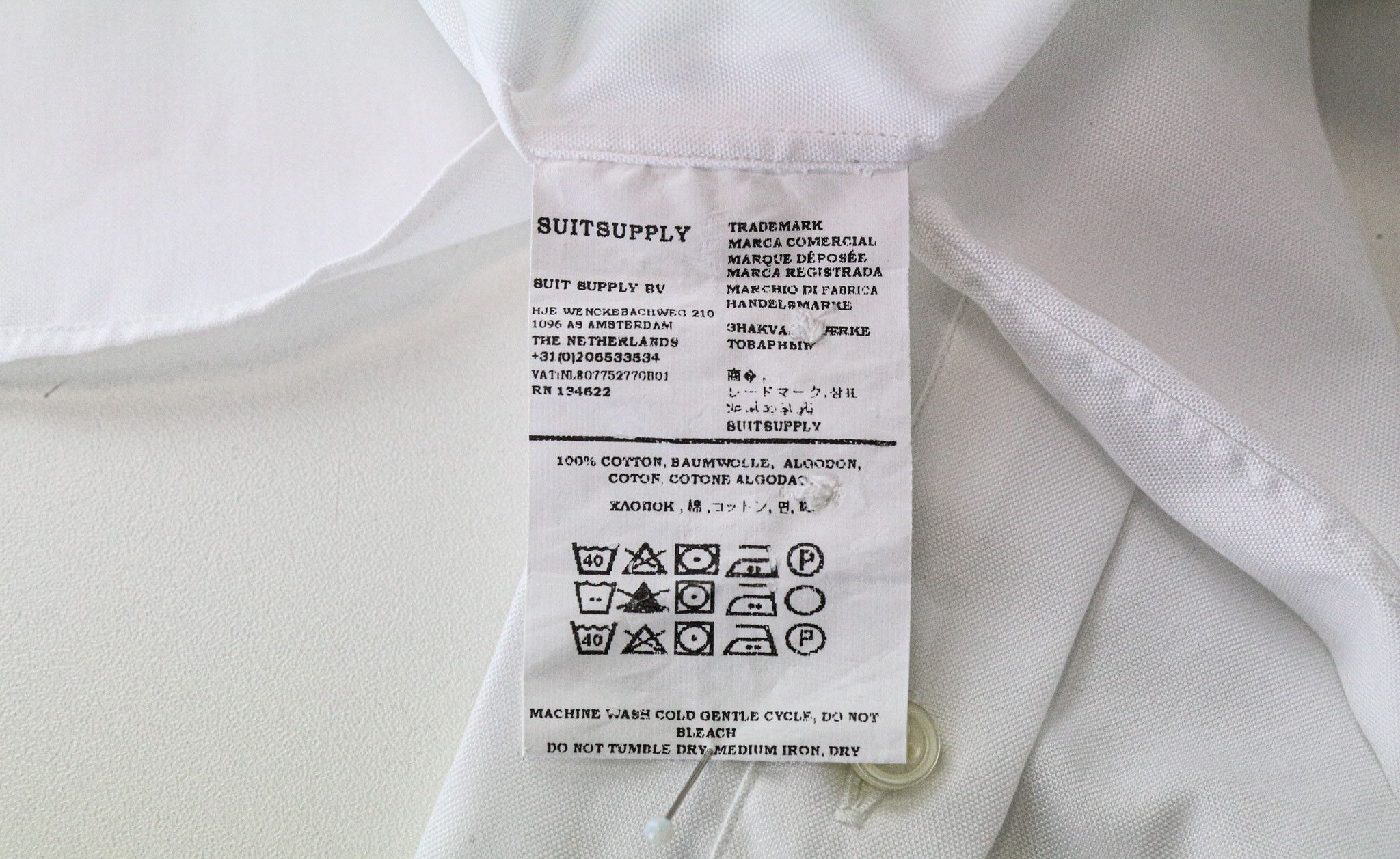 Suitsupply TRAVELLER 37/14 1/2 Extra Slim White Cotton Shirt 79270 Size 36R - 5 Thumbnail