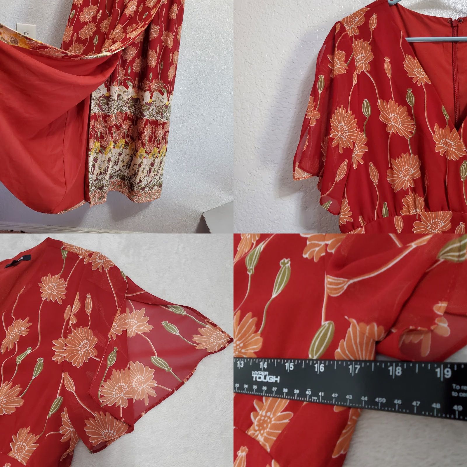 Madewell Madewell Maxi Dress Women 10 Red Sunflower Tulip Sleeve Flowy Maxi Feminine Boho Dress Size L / US 10 / IT 46 - 8 Thumbnail