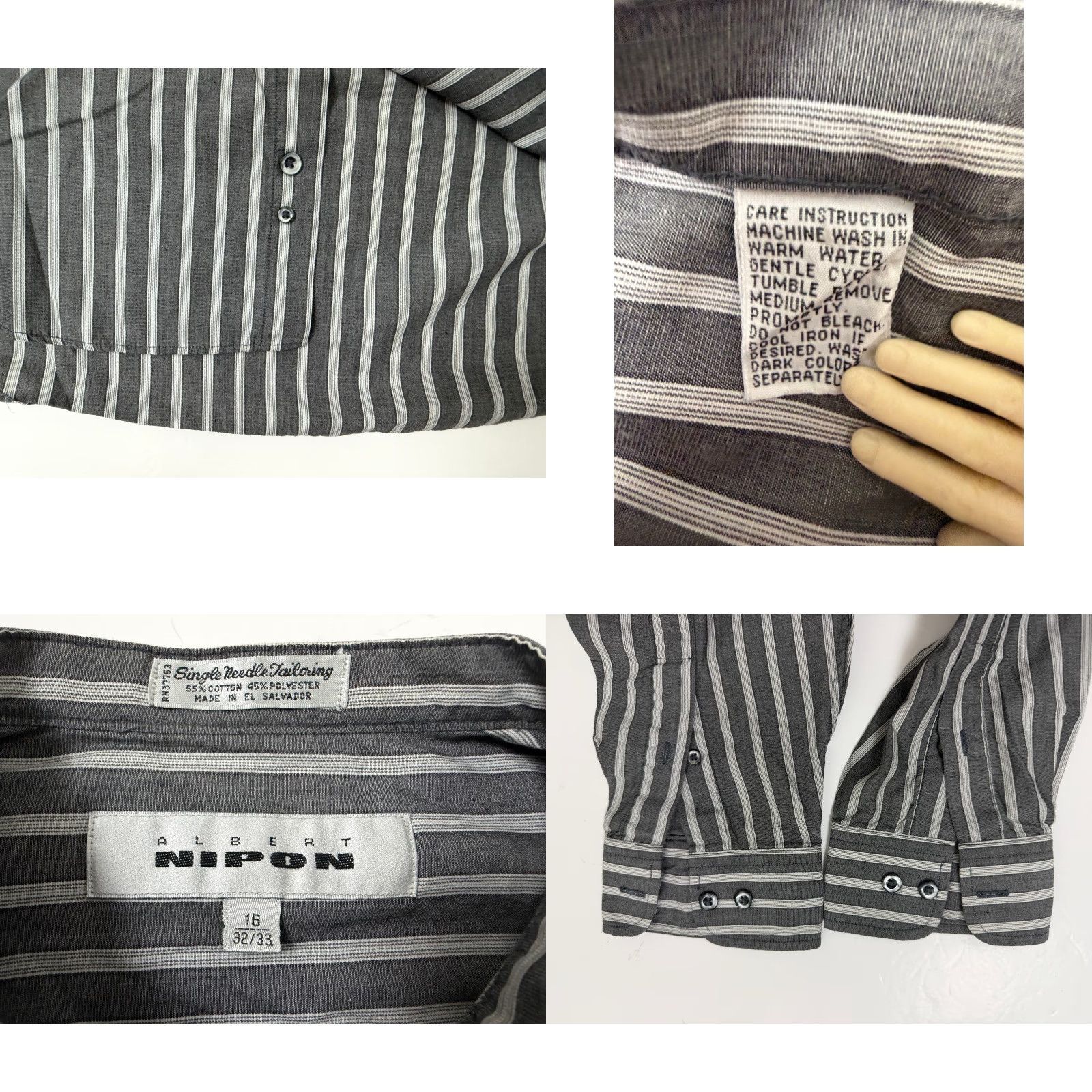 Albert Nipon VINTAGE Albert Nipon Shirt Men L Striped Button-Up Band Collar 80s 90s Preppy Vaporwave Black Size US L / EU 52-54 / 3 - 9 Thumbnail