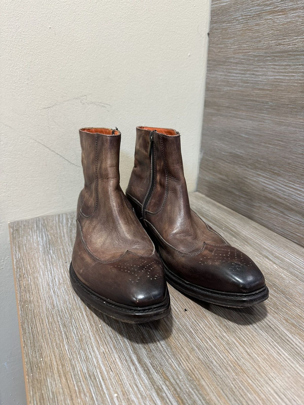 If Six Was Nine AS 98 Vibe Artisan Brown Leather Side Zip Ankle Biker Boots Size US 9.5 / EU 42-43 - 3 Thumbnail