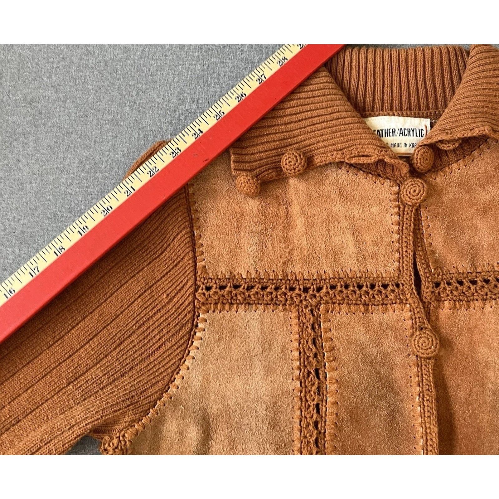 Other VINTAGE Large Cow Hide Leather Button Sweater Hippie Western Size L / US 10 / IT 46 - 4 Thumbnail
